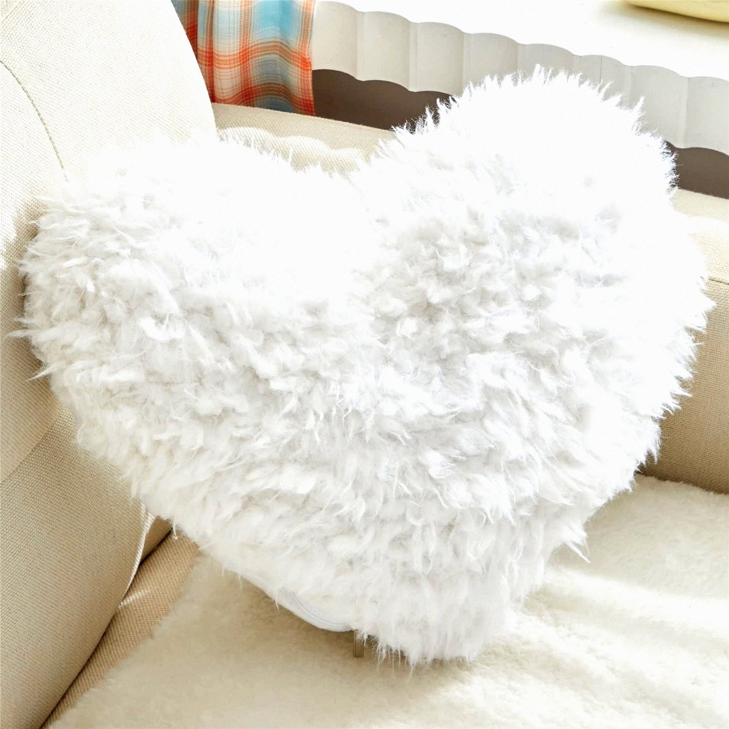 Fluffy Heart Shaggy Pillow - Valentine's Day Decorations - White Heart Shape Throw Pillow - 15.7X15.7 Inches - Decorative Pillow Cover and Insert