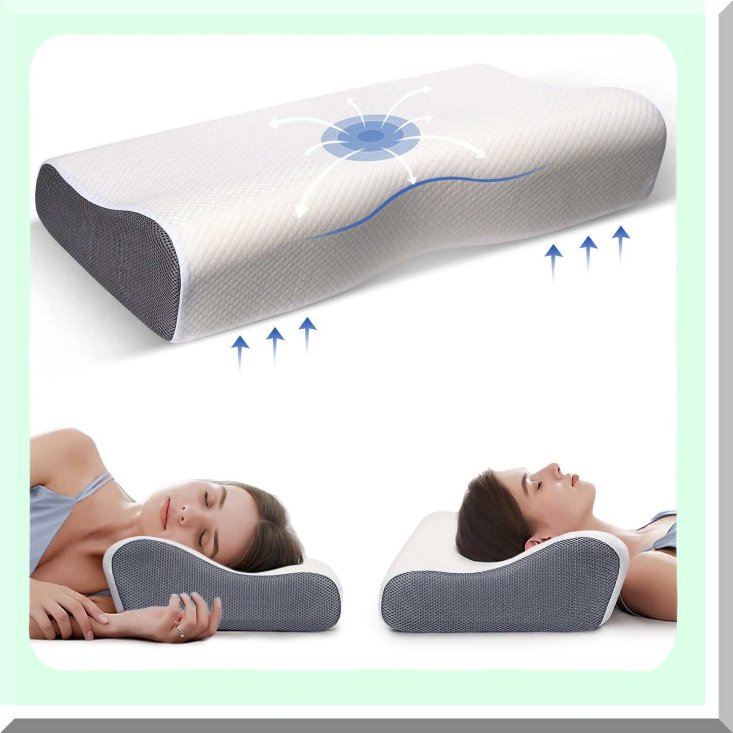 ErgoRelief Memory Foam Cervical Pillow - Adjustable Orthopedic Neck Support for Side, Back, Stomach Sleepers. Pain Relief, Grey-Standard.