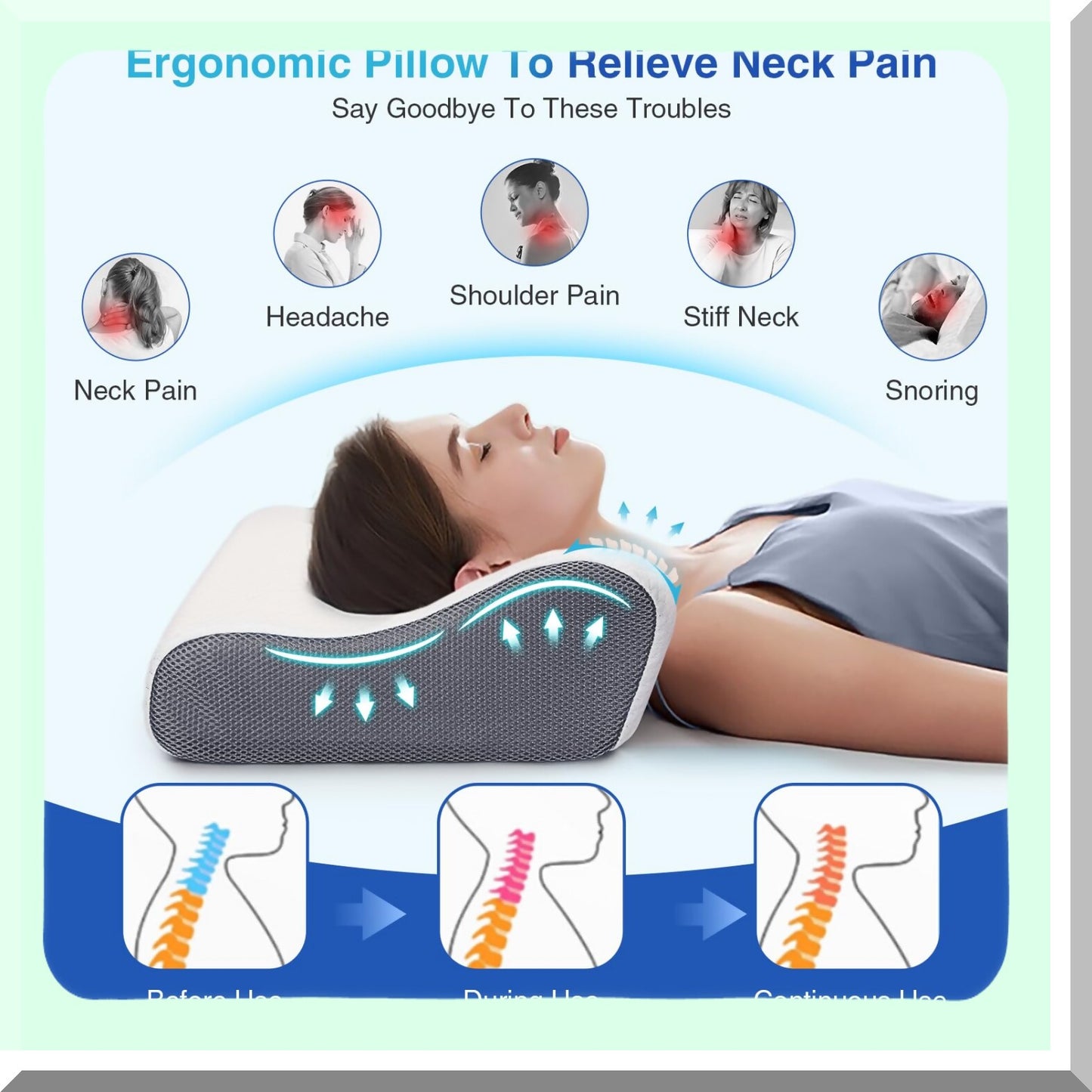 ErgoRelief Memory Foam Cervical Pillow - Adjustable Orthopedic Neck Support for Side, Back, Stomach Sleepers. Pain Relief, Grey-Standard.