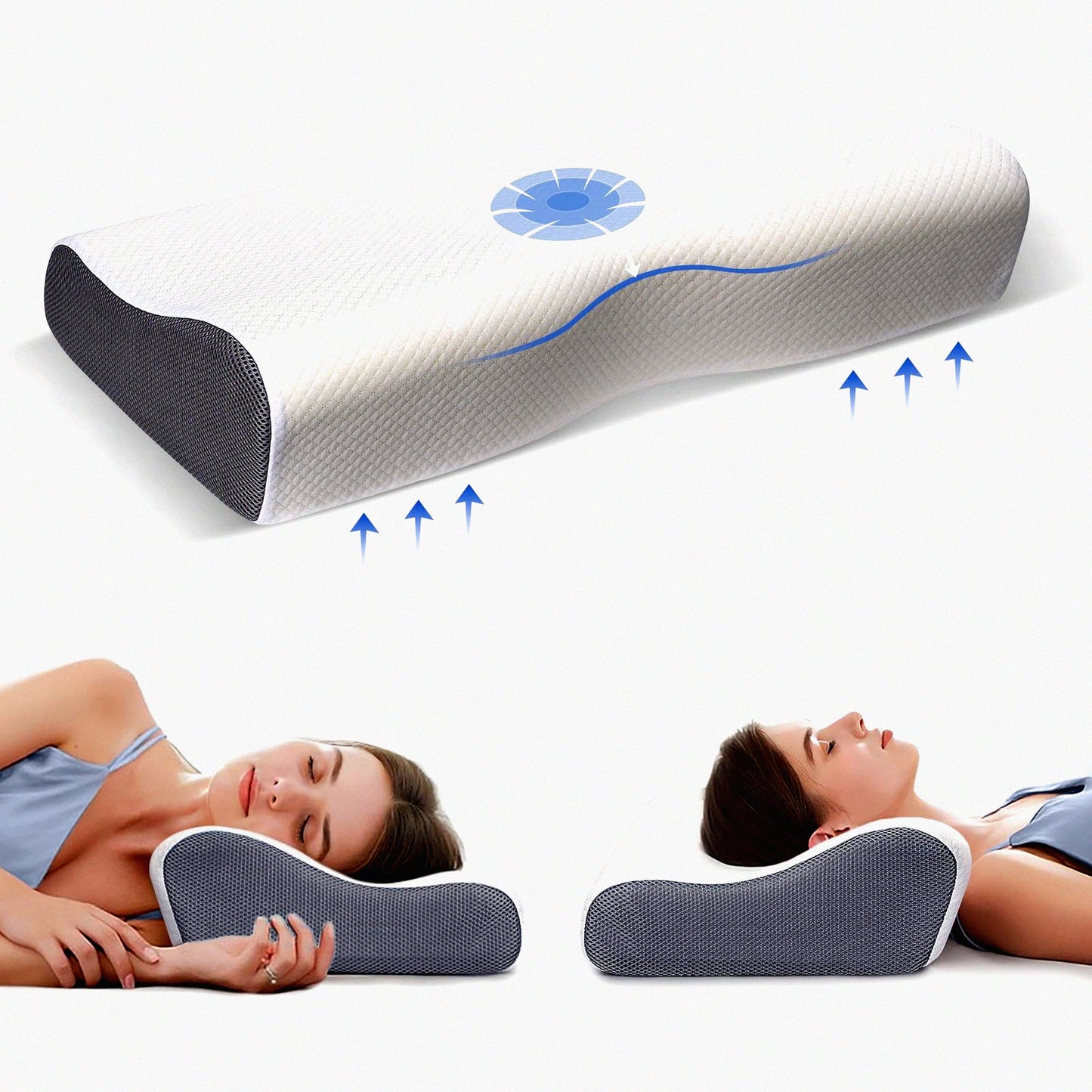 ErgoRelief Memory Foam Cervical Pillow - Adjustable Orthopedic Neck Support for Side, Back, Stomach Sleepers. Pain Relief, Grey-Standard.