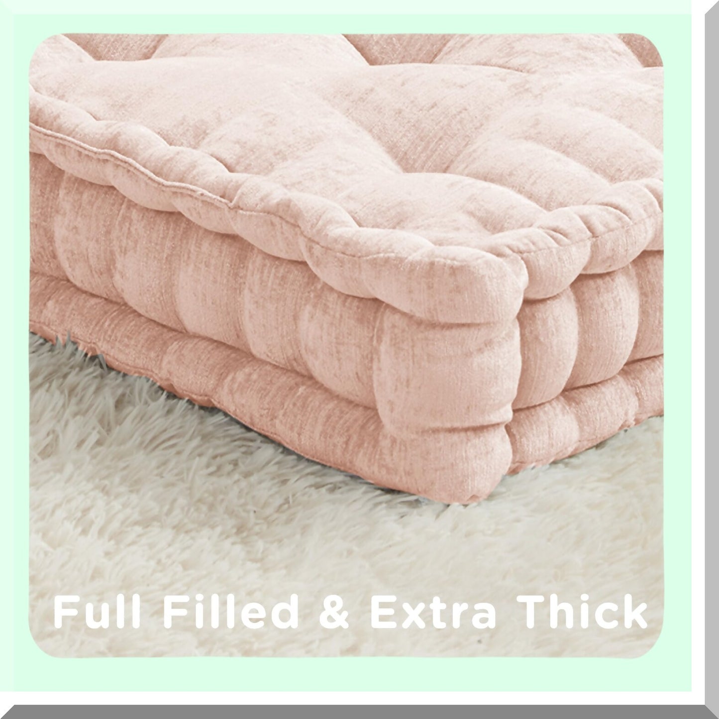 Meditation Square Tufted Chenille Cushion - Large Pink Blush Floor Pillow for Adults, Living Room Seating, Reading Nook - 20x20 Square