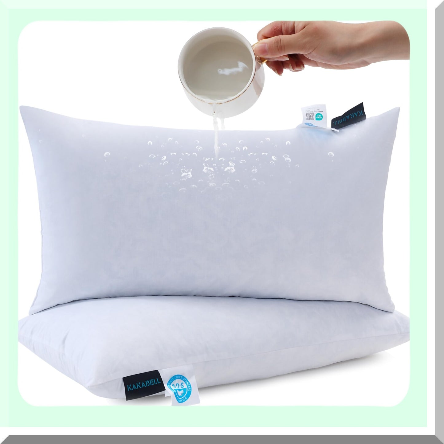 Waterproof Down Filled Throw Pillow Inserts - Set of 2, 12X21 Decorative Cushions for Couch-Bed, Outdoor Sofa Pillows with Cotton Shell