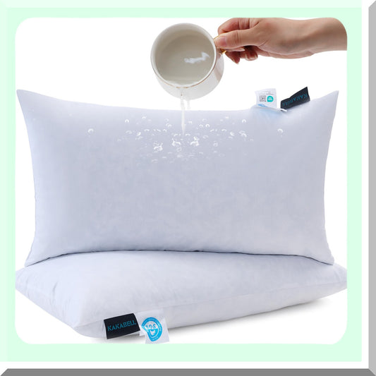 Waterproof Down Filled Throw Pillow Inserts - Set of 2, 12X21 Decorative Cushions for Couch-Bed, Outdoor Sofa Pillows with Cotton Shell
