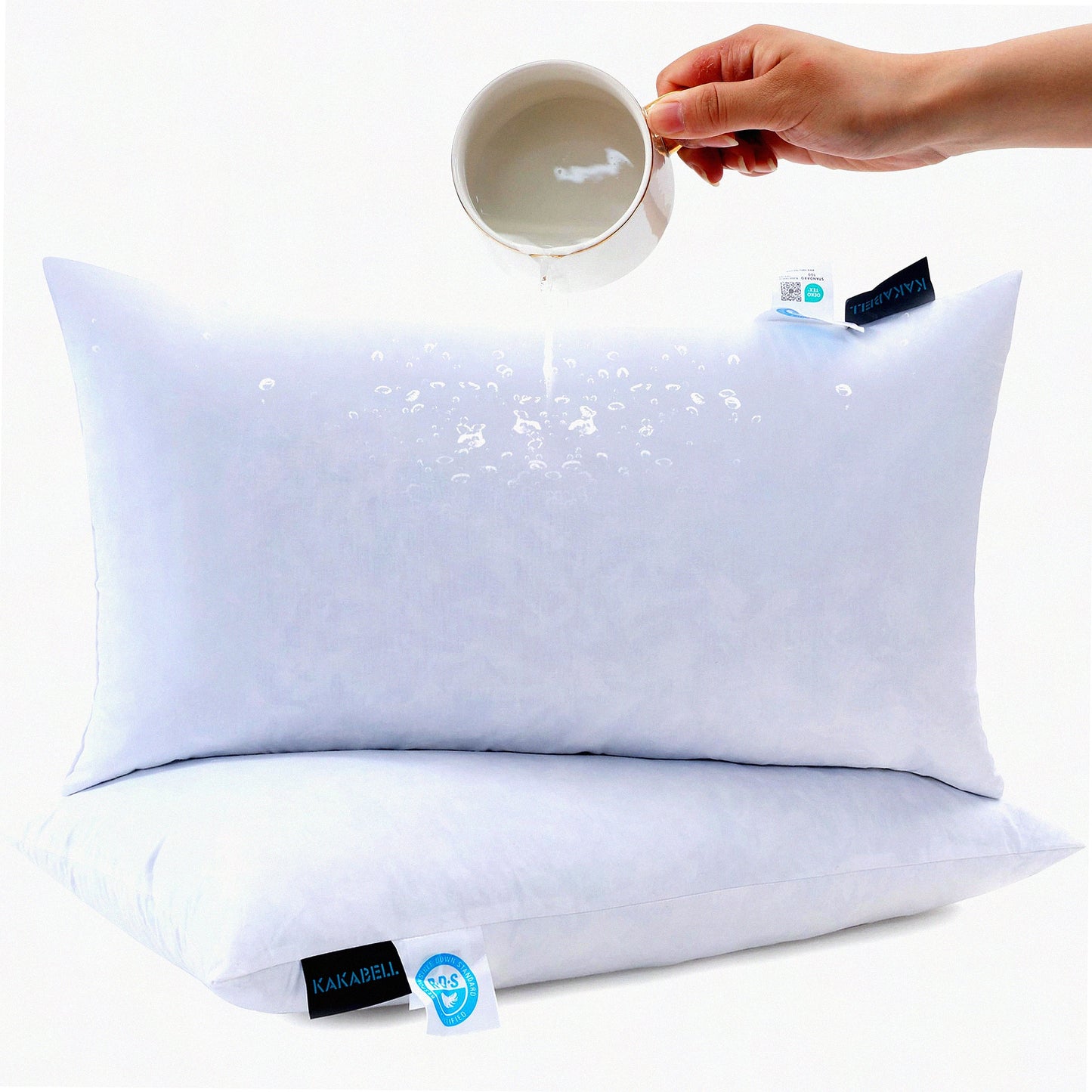 Waterproof Down Filled Throw Pillow Inserts - Set of 2, 12X21 Decorative Cushions for Couch-Bed, Outdoor Sofa Pillows with Cotton Shell