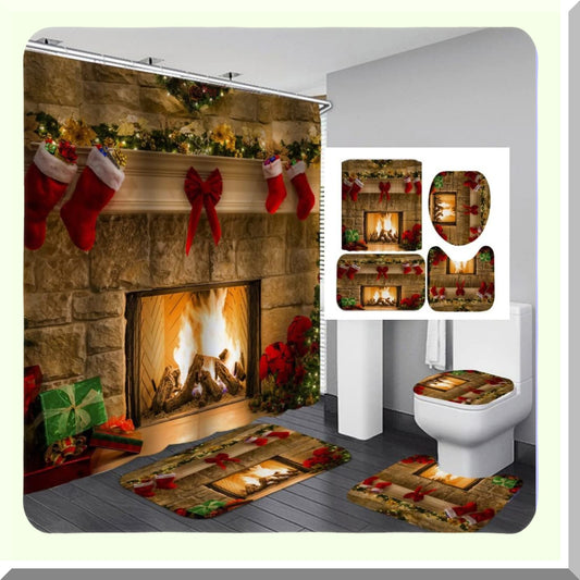 Merry Fabric Waterproof Shower Curtain Set with Rugs