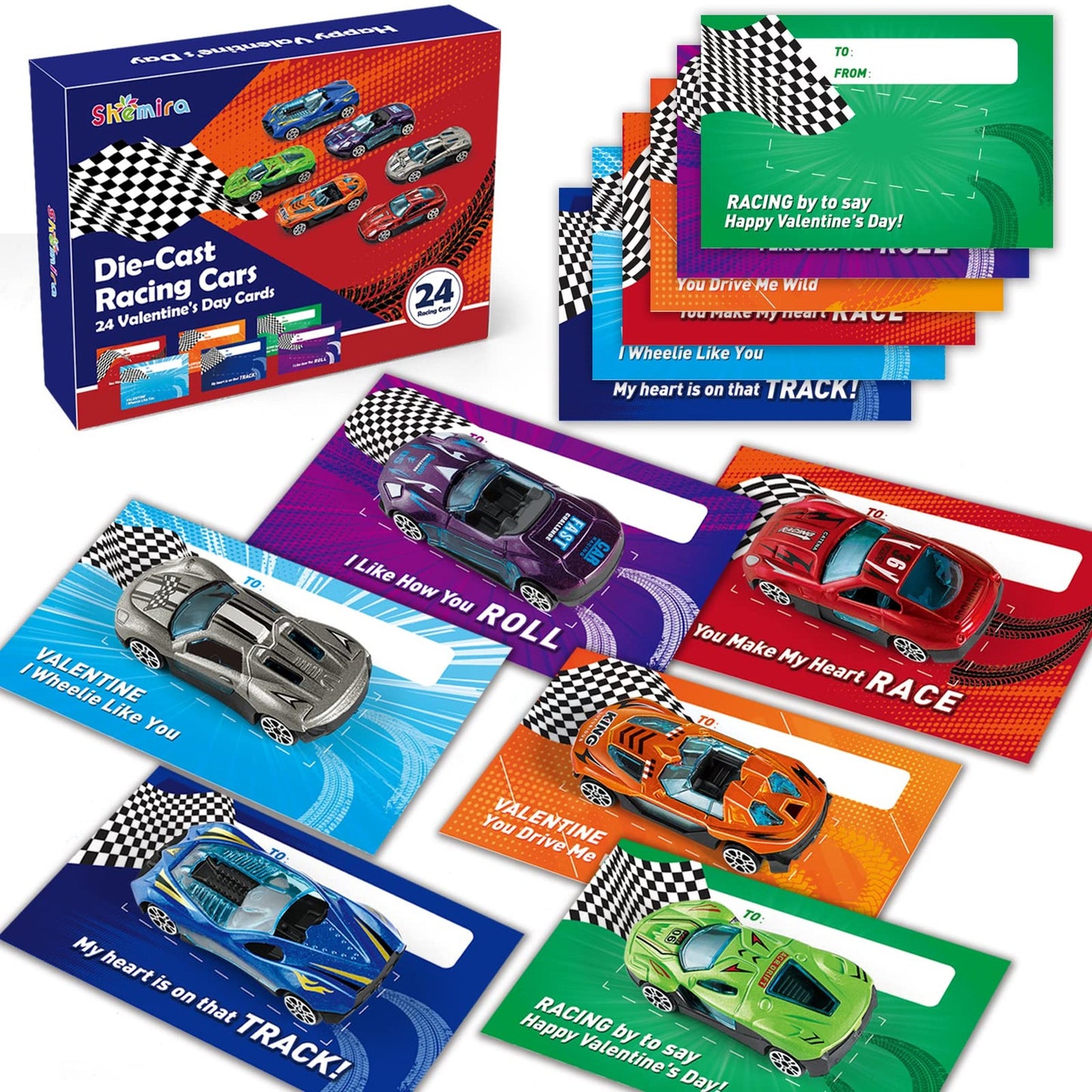 Racing Cars Kids Cards Bulk School Party Favor Prizes Exchange Gifts Clroom Supplies Metal Die-Cast 24 Pack