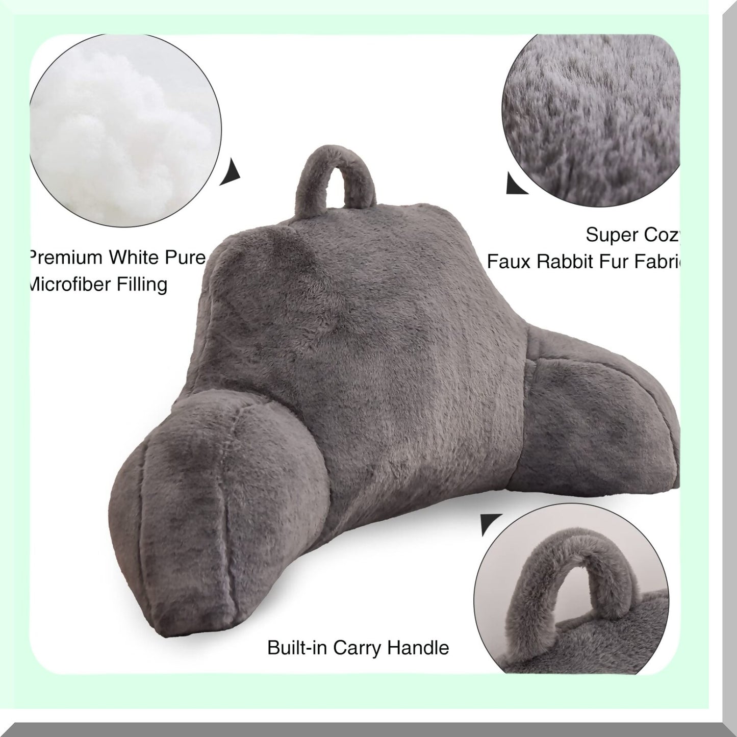 ComfortMax Restful Rabbit Pillow - Ultimate Support for Reading, Sitting Up, and Sleeping. Ideal for Adults, Teens, and Pregnancy. Grey Standard Size.