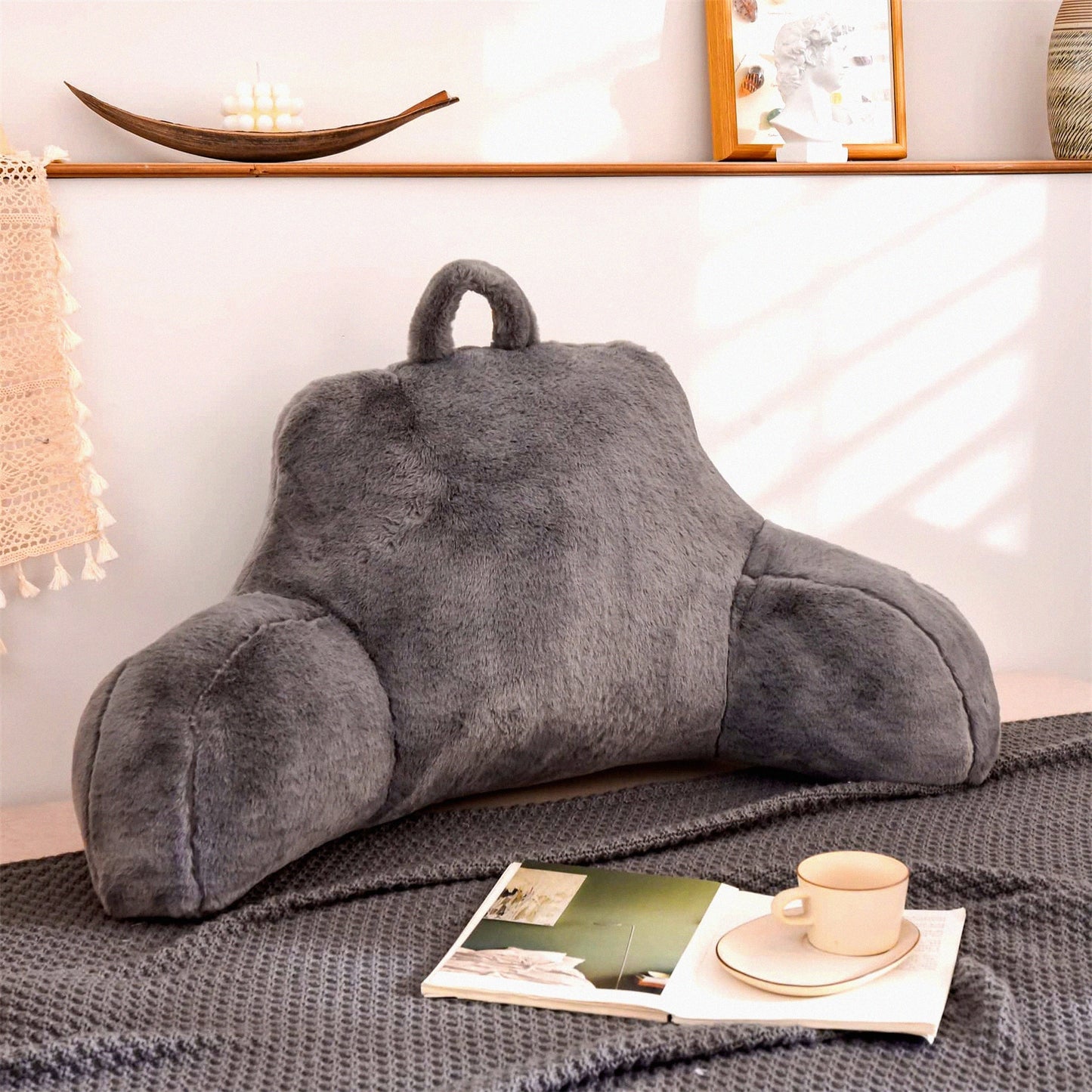 ComfortMax Restful Rabbit Pillow - Ultimate Support for Reading, Sitting Up, and Sleeping. Ideal for Adults, Teens, and Pregnancy. Grey Standard Size.
