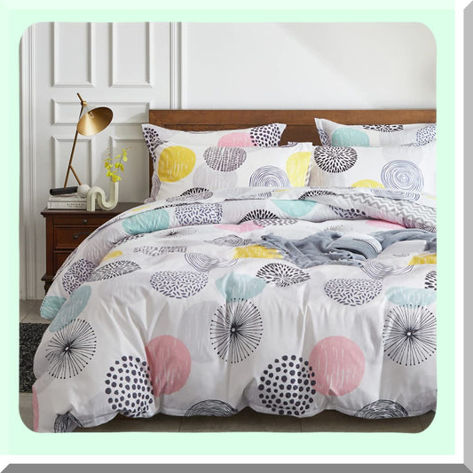 Colorful Dots Cozy Comfort Queen Bed Set - Soft Microfiber Winter Bedding Bundle with Comforter, Shams, Sheets, Pillowcases - 7 Piece Set