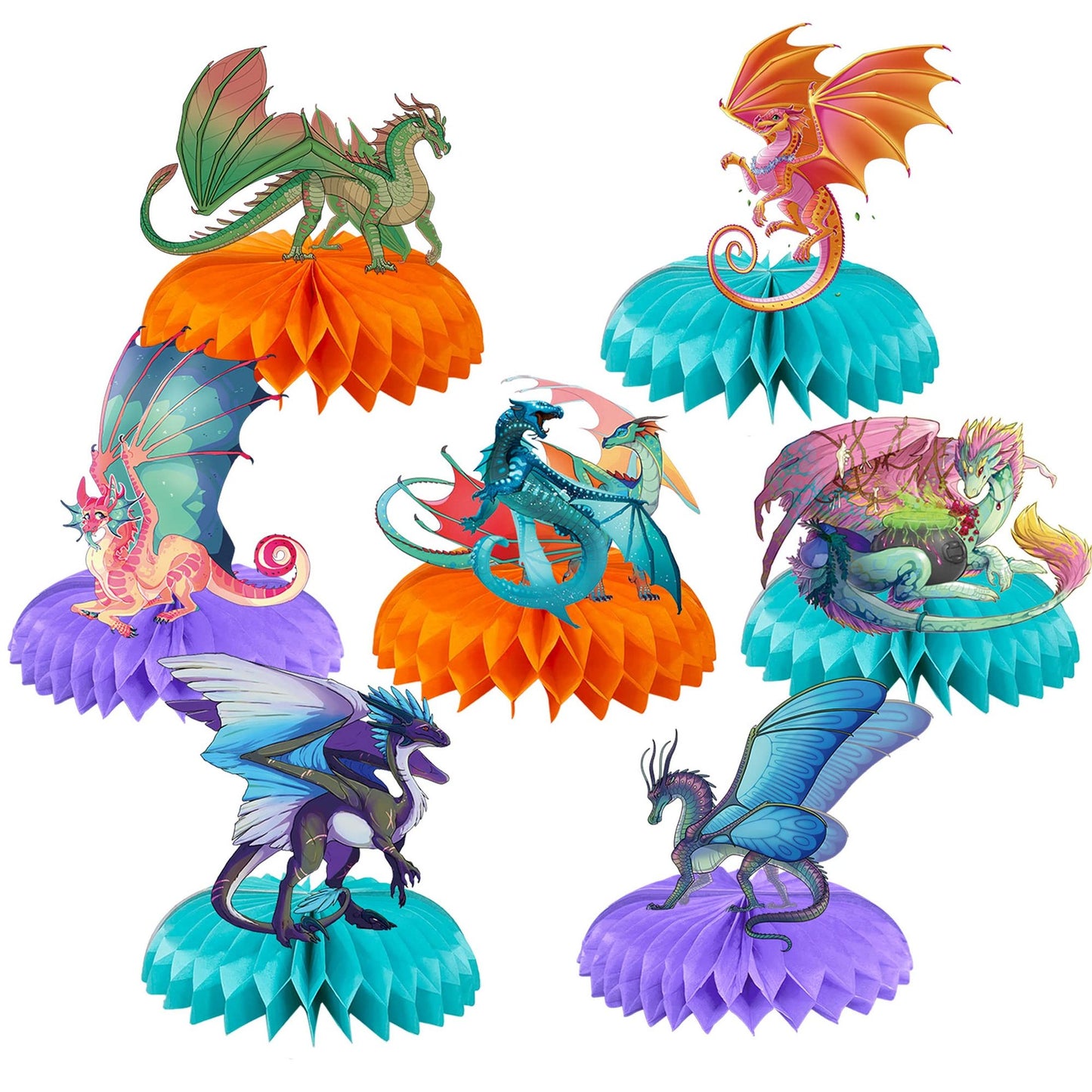 Dragon Wing Party Centerpieces - 7 Pcs 3D Table Decorations & Photo Booth Props for Kids Birthday Celebration. Honeycomb Dragon Game Theme!