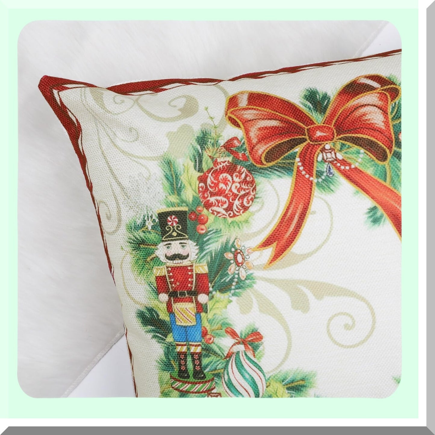 Winter Wonderland Holiday Pillow Covers - Set of 4 Festive Christmas Decorative Cushion Cases 18x18 Inch for Couch, Sofa, Bed - Claus, Merry Wreath, Bells, Socks Theme