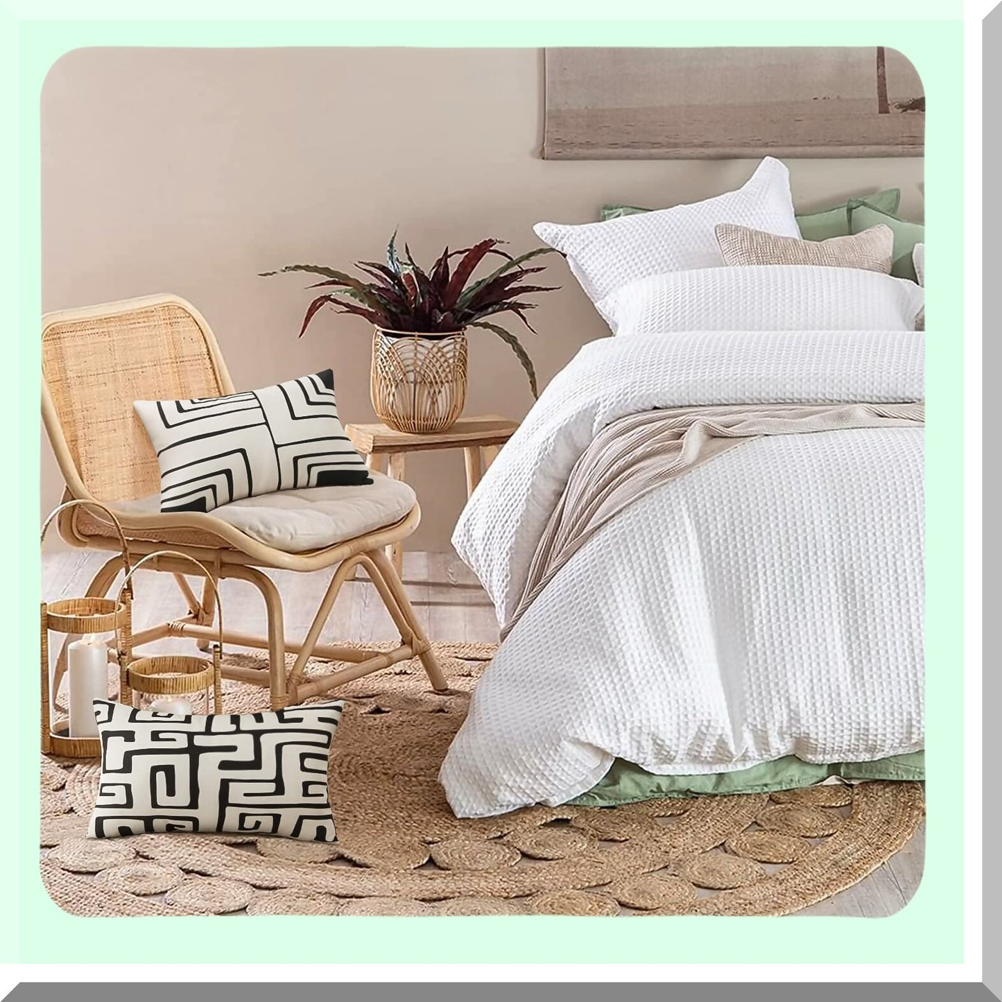 Geometric Monochrome Pillowcase Set - Black White Square Cushion Cover for Couch Sofa Bed - Decorative Throw Pillow Case 12x20 Inch - Living Room Bedroom Décor