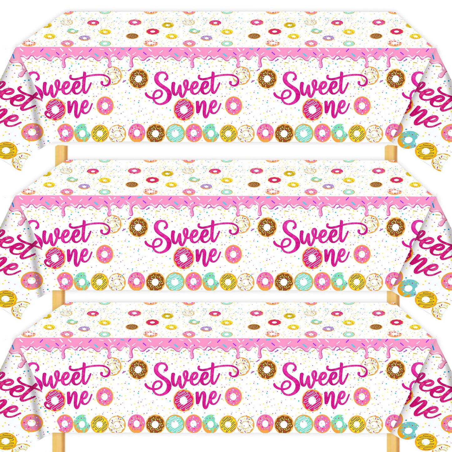 Donut Delight Party Pack - 3pcs Tablecloth & Decorations for Sweet One Birthday Celebration! Perfect for Sweet One 1st Birthday Bash!