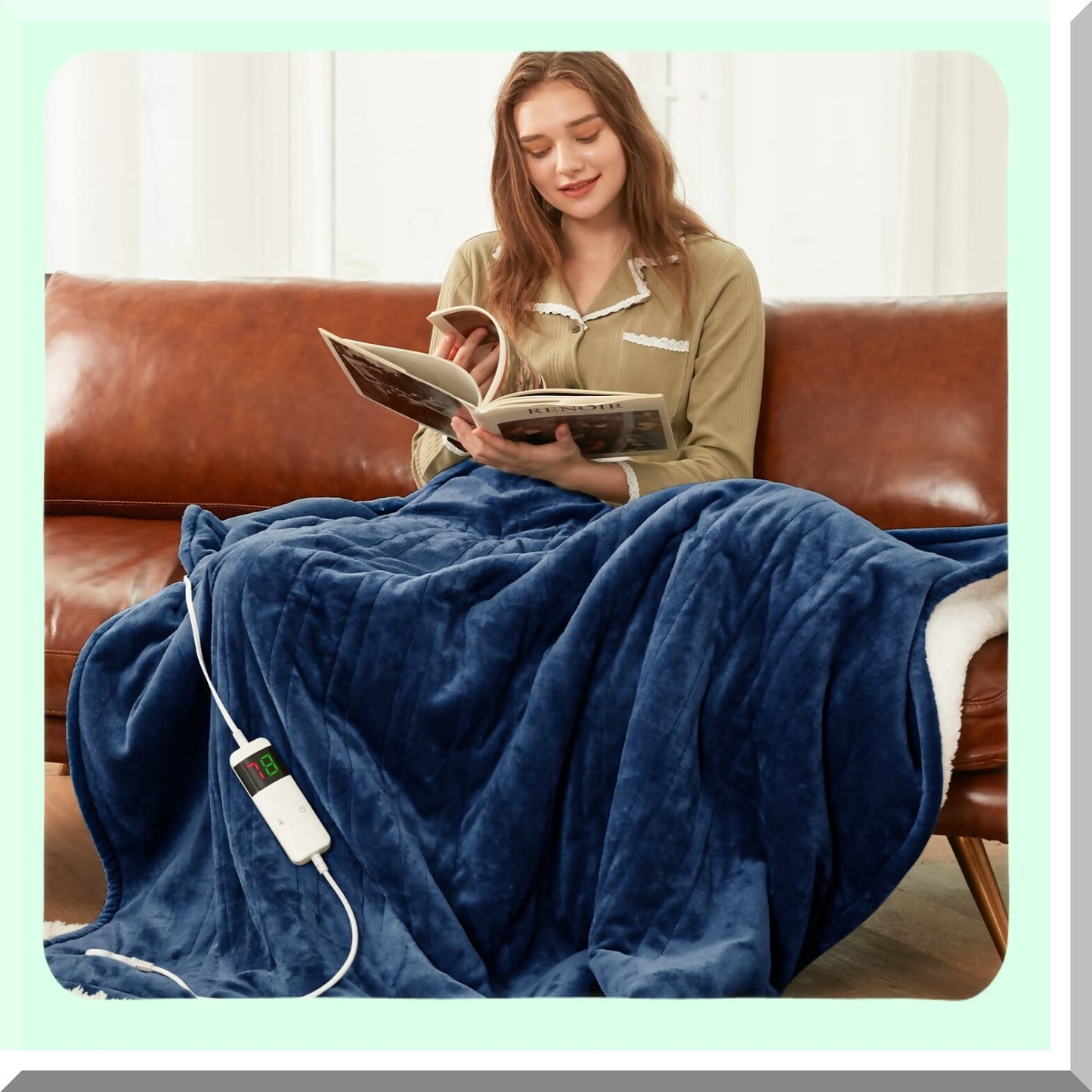 CozyWarm Electric Heated Throw - 50x62 Plush Sherpa Blanket with 10 Heat Levels & 5-Position Timer, Machine Washable