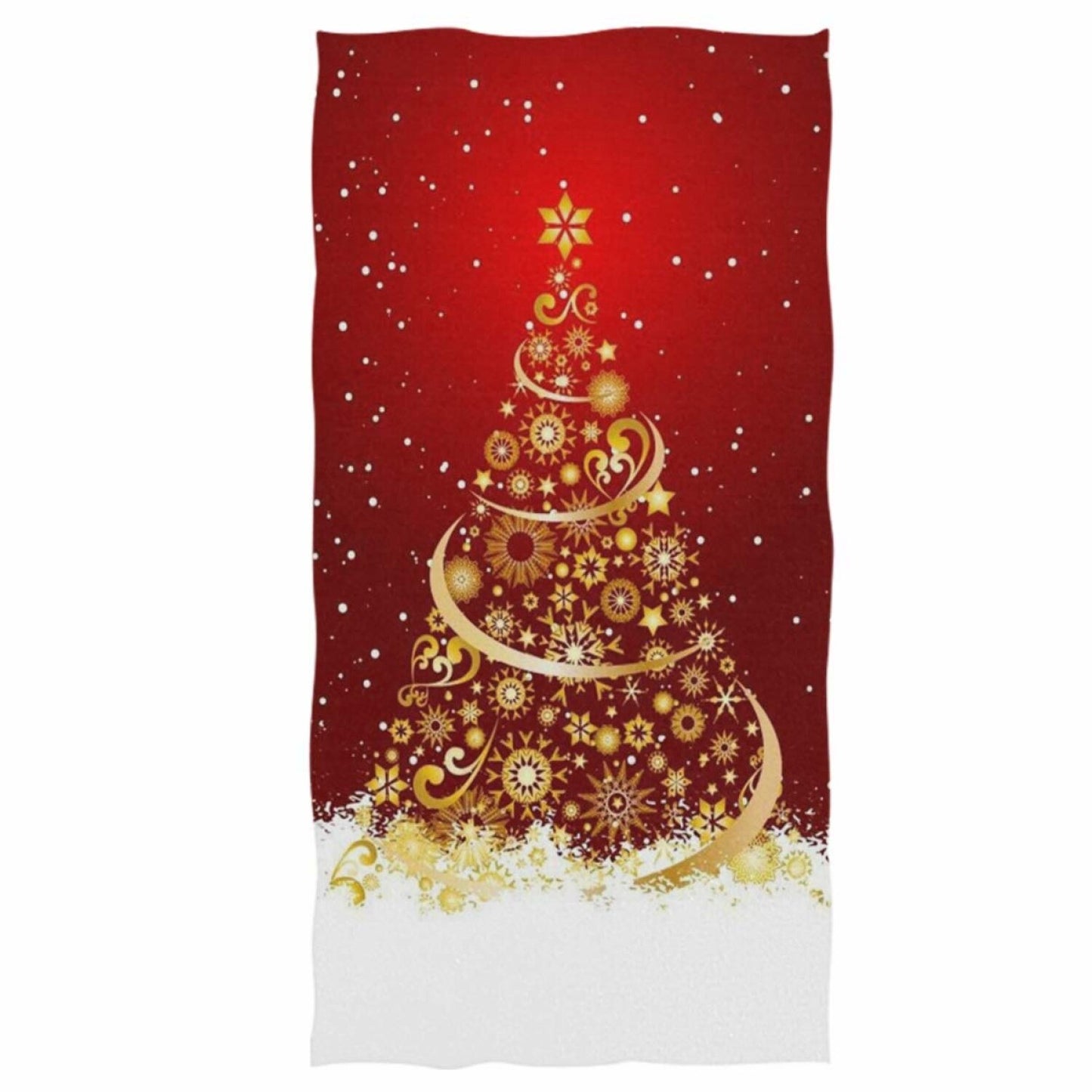 Gold Snowflakes Tree Hand Towels 16x30 Winter Red