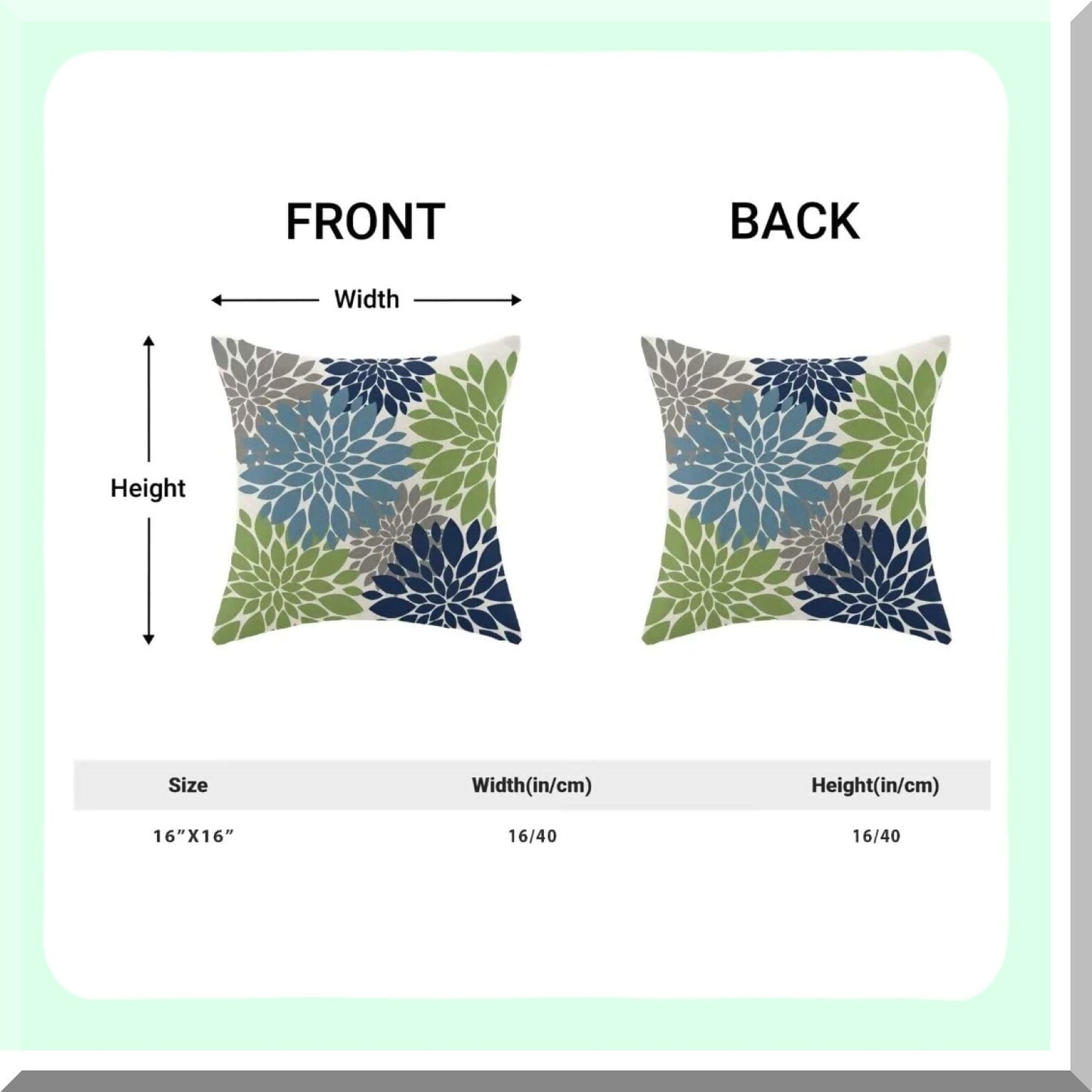 Geometry Blooms Pillow Covers - Set of 2 Navy Light Blue Green Decorative Throw Pillow Covers. Modern Linen Farmhouse Design for Couch Sofa Summer Home Outdoor Decor.