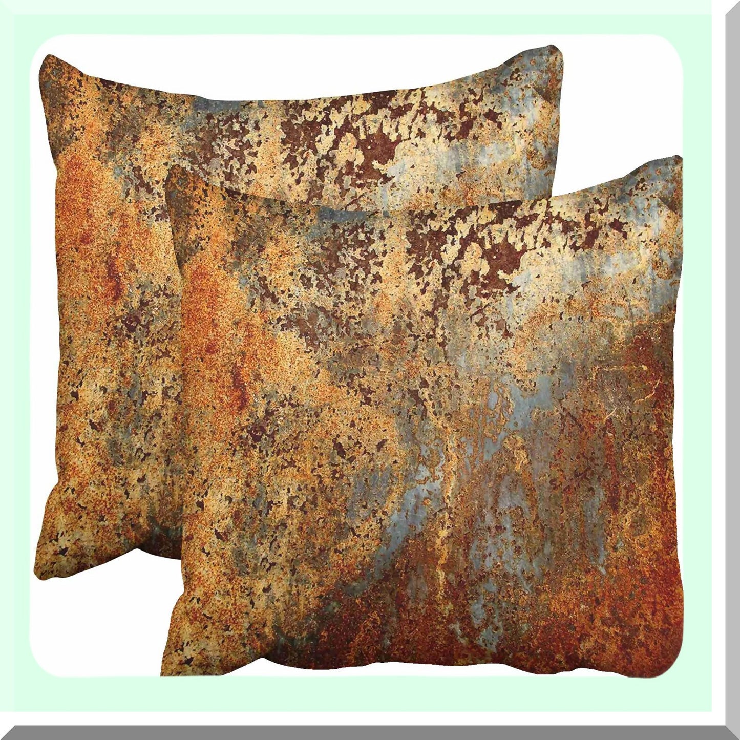 Rustic Steel Abstract Pillowcase Set - Brown & Colorful Metal Structure Wall Door Design - Modern Decorative Square Covers for Home Decor - 20x20 Inches