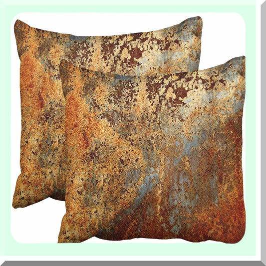 Rustic Steel Abstract Pillowcase Set - Brown & Colorful Metal Structure Wall Door Design - Modern Decorative Square Covers for Home Decor - 20x20 Inches
