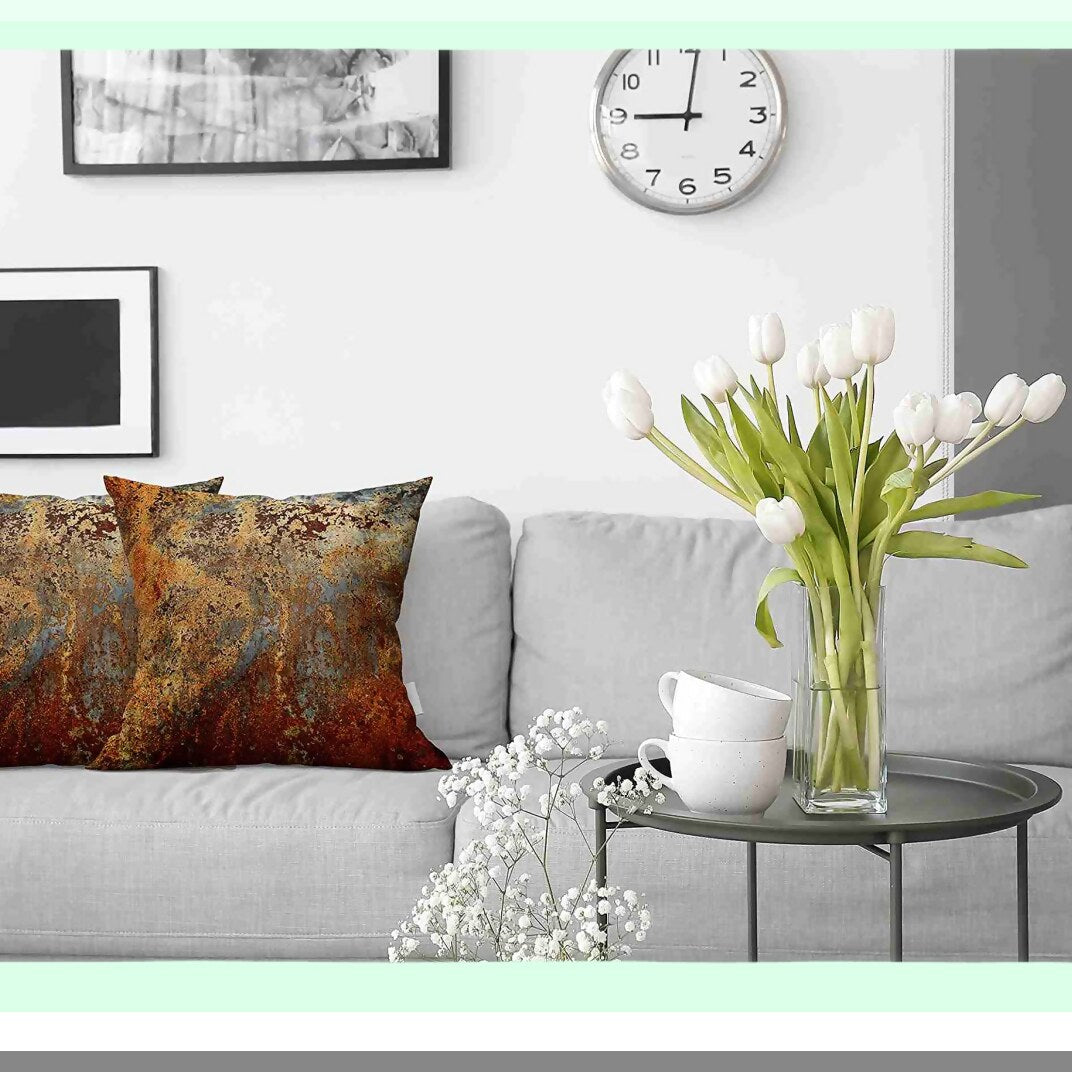 Rustic Steel Abstract Pillowcase Set - Brown & Colorful Metal Structure Wall Door Design - Modern Decorative Square Covers for Home Decor - 20x20 Inches