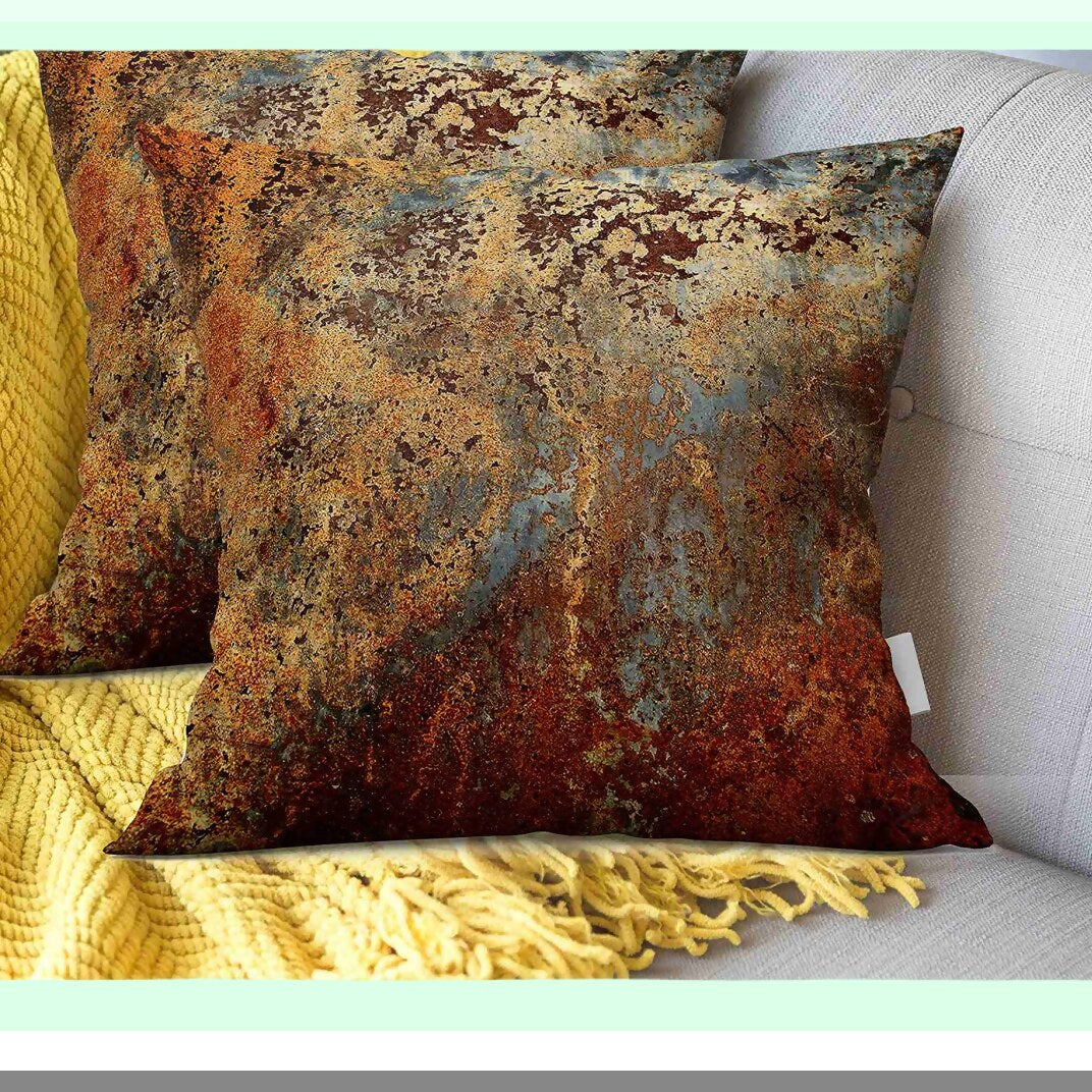 Rustic Steel Abstract Pillowcase Set - Brown & Colorful Metal Structure Wall Door Design - Modern Decorative Square Covers for Home Decor - 20x20 Inches