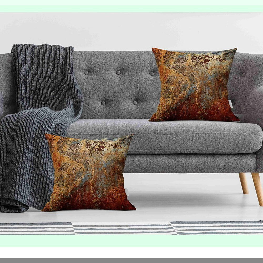 Rustic Steel Abstract Pillowcase Set - Brown & Colorful Metal Structure Wall Door Design - Modern Decorative Square Covers for Home Decor - 20x20 Inches