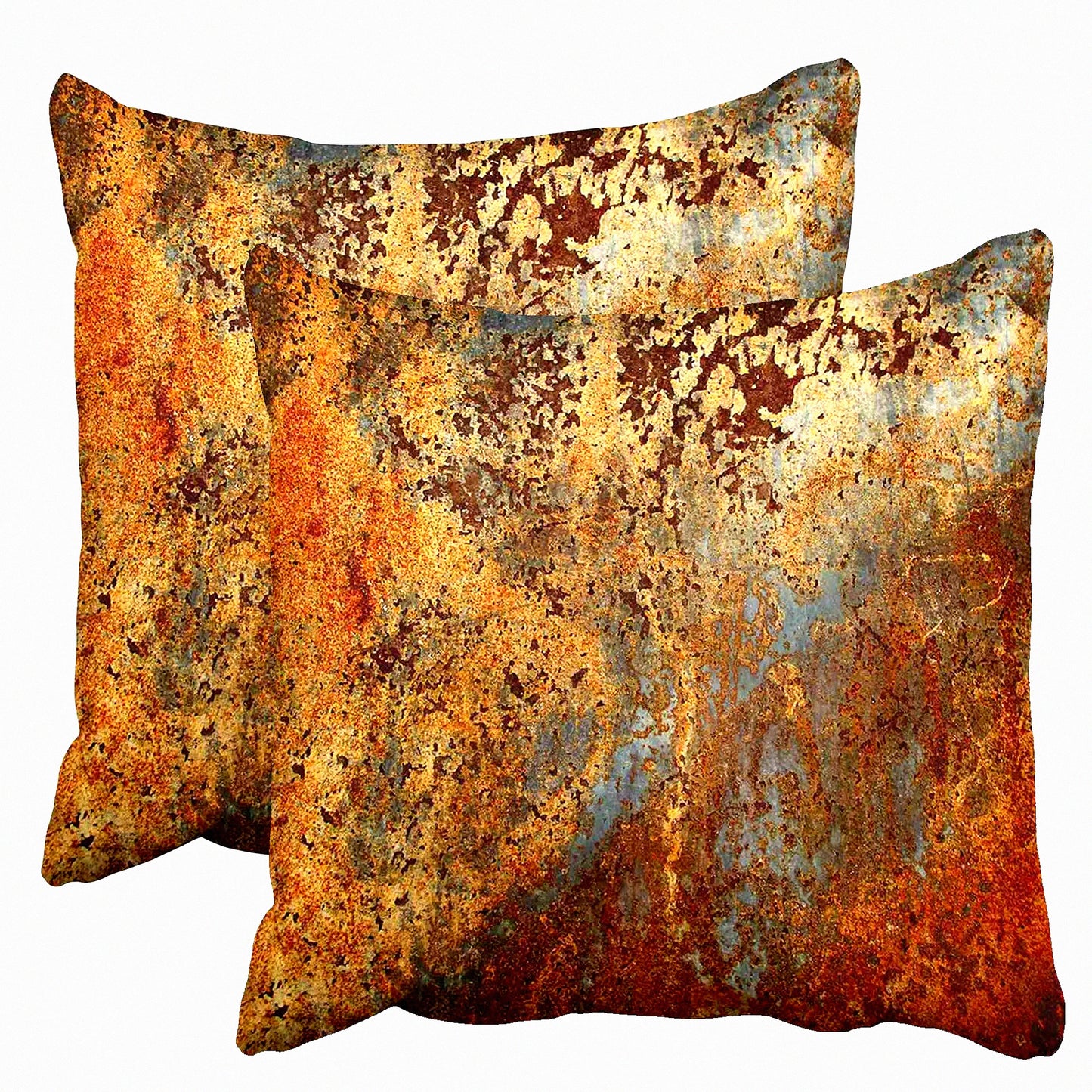 Rustic Steel Abstract Pillowcase Set - Brown & Colorful Metal Structure Wall Door Design - Modern Decorative Square Covers for Home Decor - 20x20 Inches