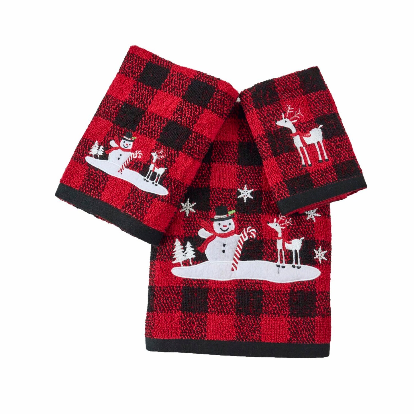 Premium 3-Piece Cotton Towel Set with Snowman and Deer Pattern