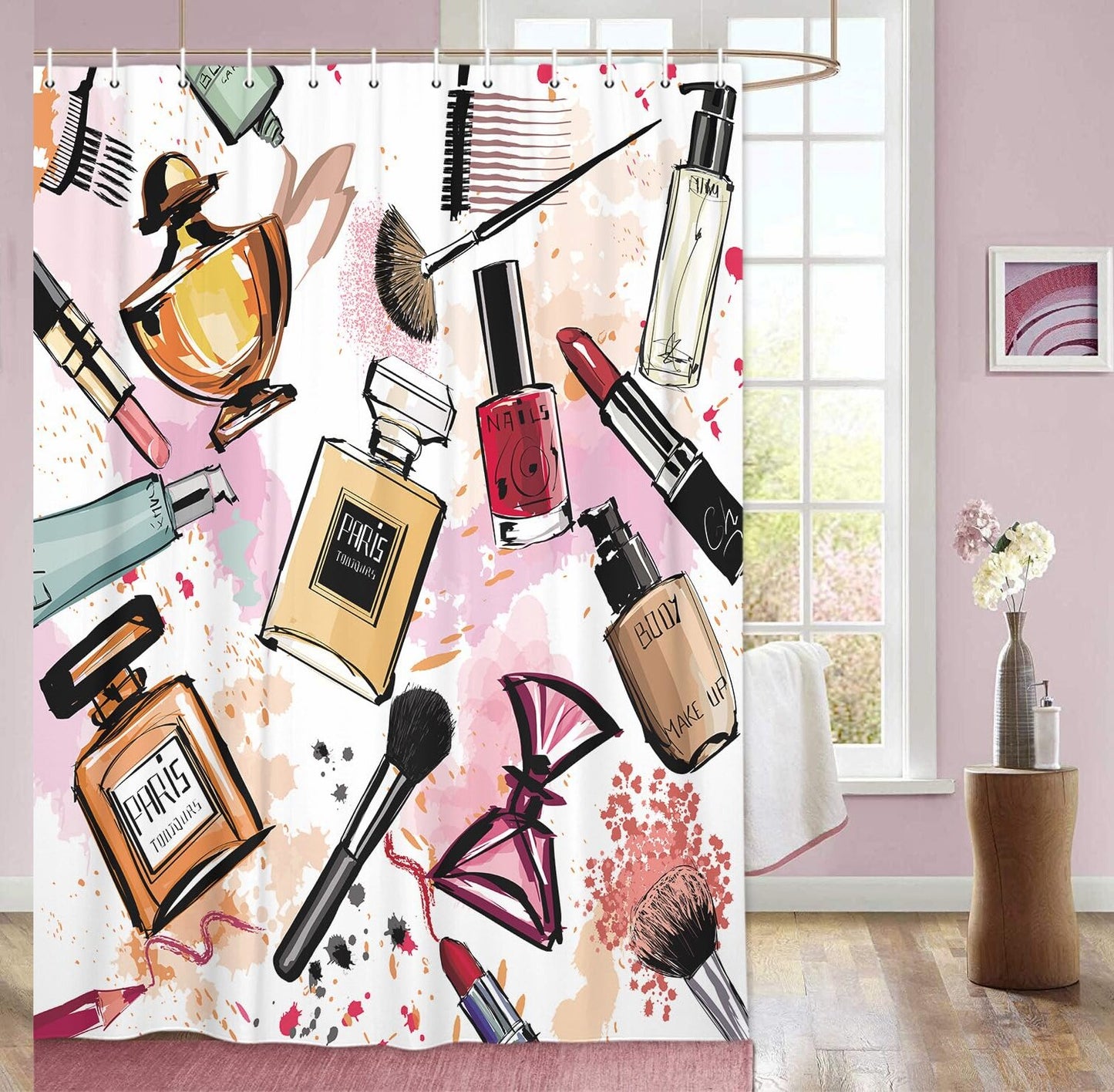 Women Girl Waterproof Polyester Shower Curtain 69x70 Inches