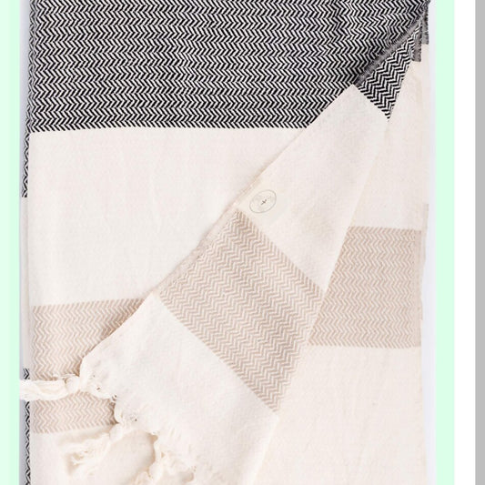 Aspendos Pure Cotton XL Throw Blanket Towel - 60x90 Inches, Black-Beige