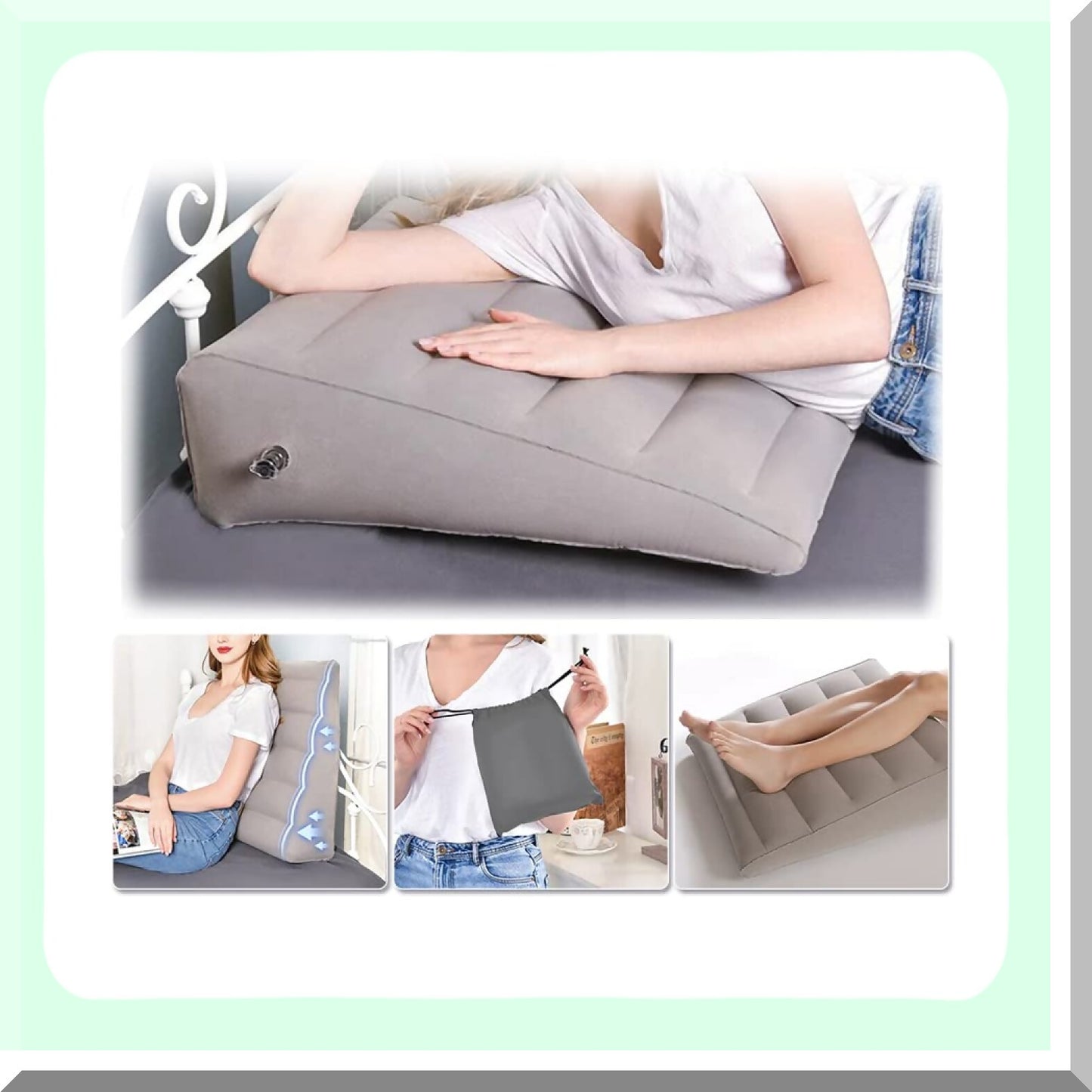 SleepEase Acid Reflux Relief Wedge Pillow - 30 Degree Incline Inflatable Body Positioner for Leg Elevation & Comfortable Sleep - Multipurpose Travel Cushion (Grey)