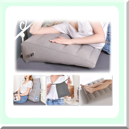 SleepEase Acid Reflux Relief Wedge Pillow - 30 Degree Incline Inflatable Body Positioner for Leg Elevation & Comfortable Sleep - Multipurpose Travel Cushion (Grey)