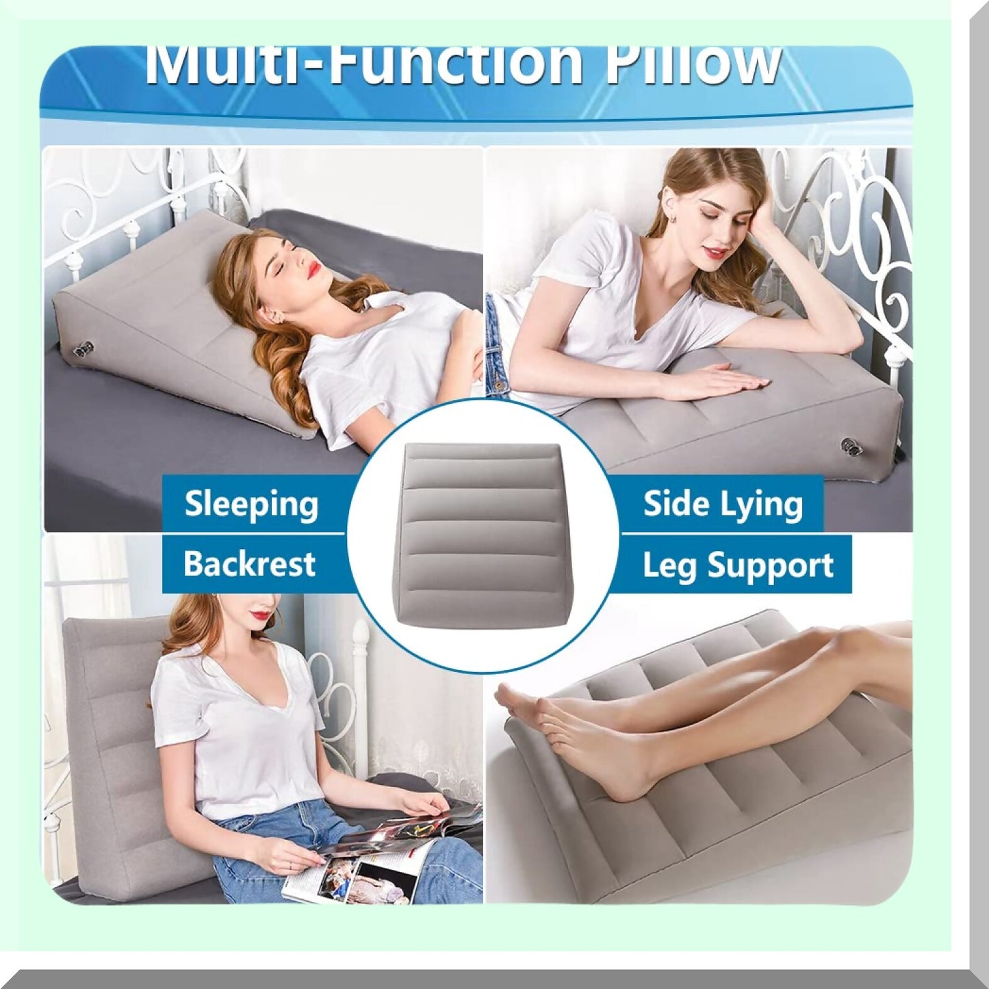 SleepEase Acid Reflux Relief Wedge Pillow - 30 Degree Incline Inflatable Body Positioner for Leg Elevation & Comfortable Sleep - Multipurpose Travel Cushion (Grey)