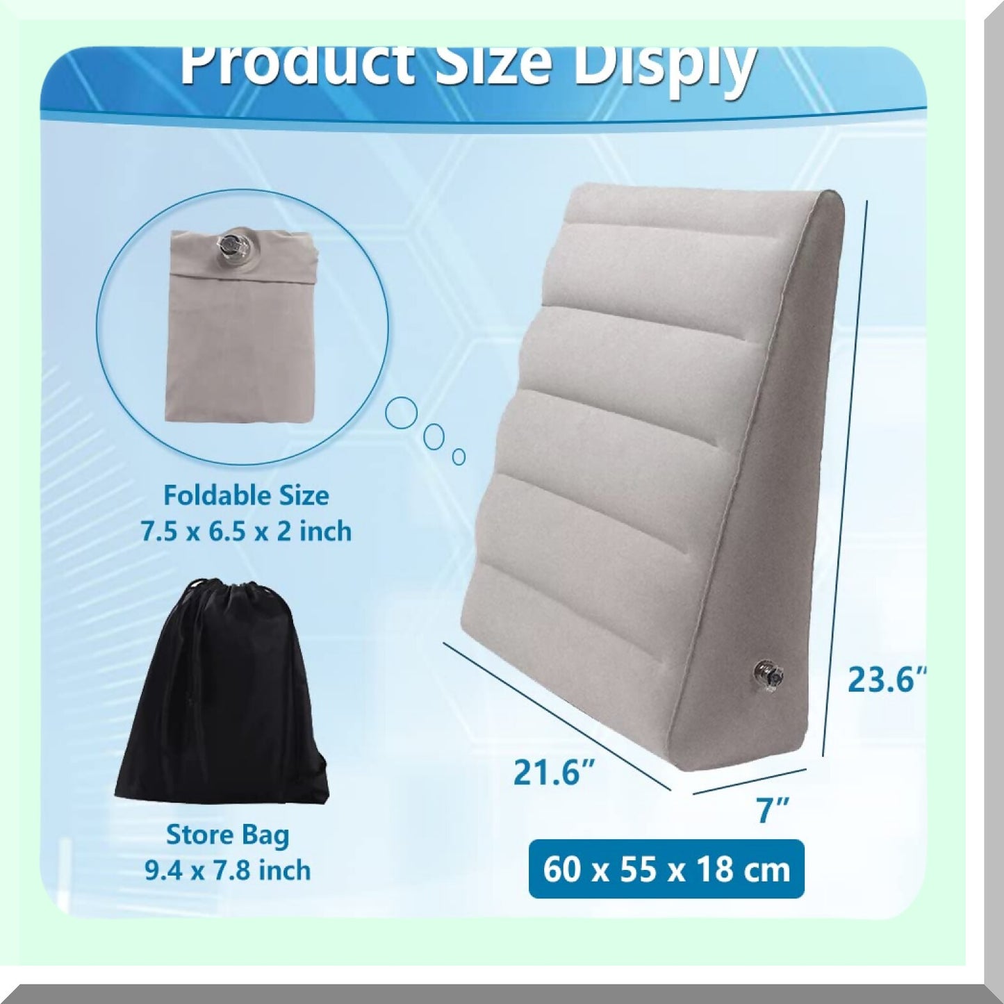 SleepEase Acid Reflux Relief Wedge Pillow - 30 Degree Incline Inflatable Body Positioner for Leg Elevation & Comfortable Sleep - Multipurpose Travel Cushion (Grey)