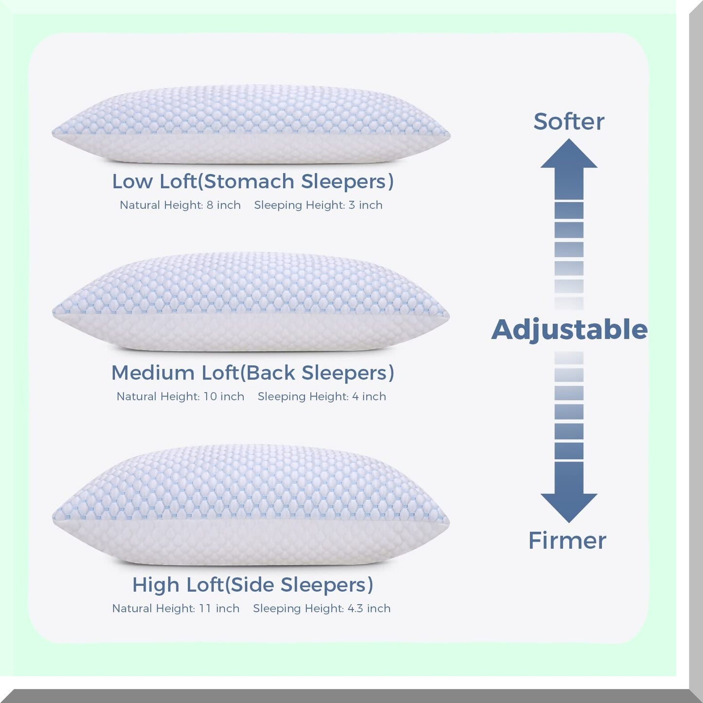 CoolDream Shredded Memory Foam Cooling Pillows - Set of 2, Adjustable Loft Bed Pillows for Side, Back, Stomach Sleepers - Firm or Soft, Hot Sleepers Friendly - 20"x 36" (2 Pack)