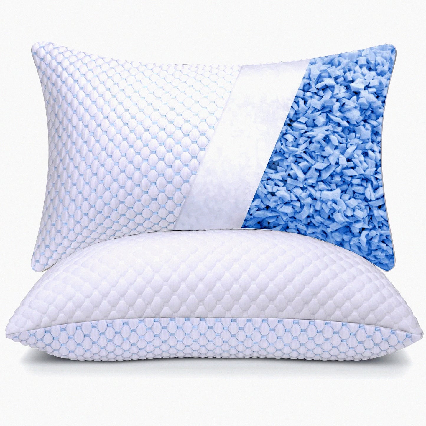 CoolDream Shredded Memory Foam Cooling Pillows - Set of 2, Adjustable Loft Bed Pillows for Side, Back, Stomach Sleepers - Firm or Soft, Hot Sleepers Friendly - 20"x 36" (2 Pack)