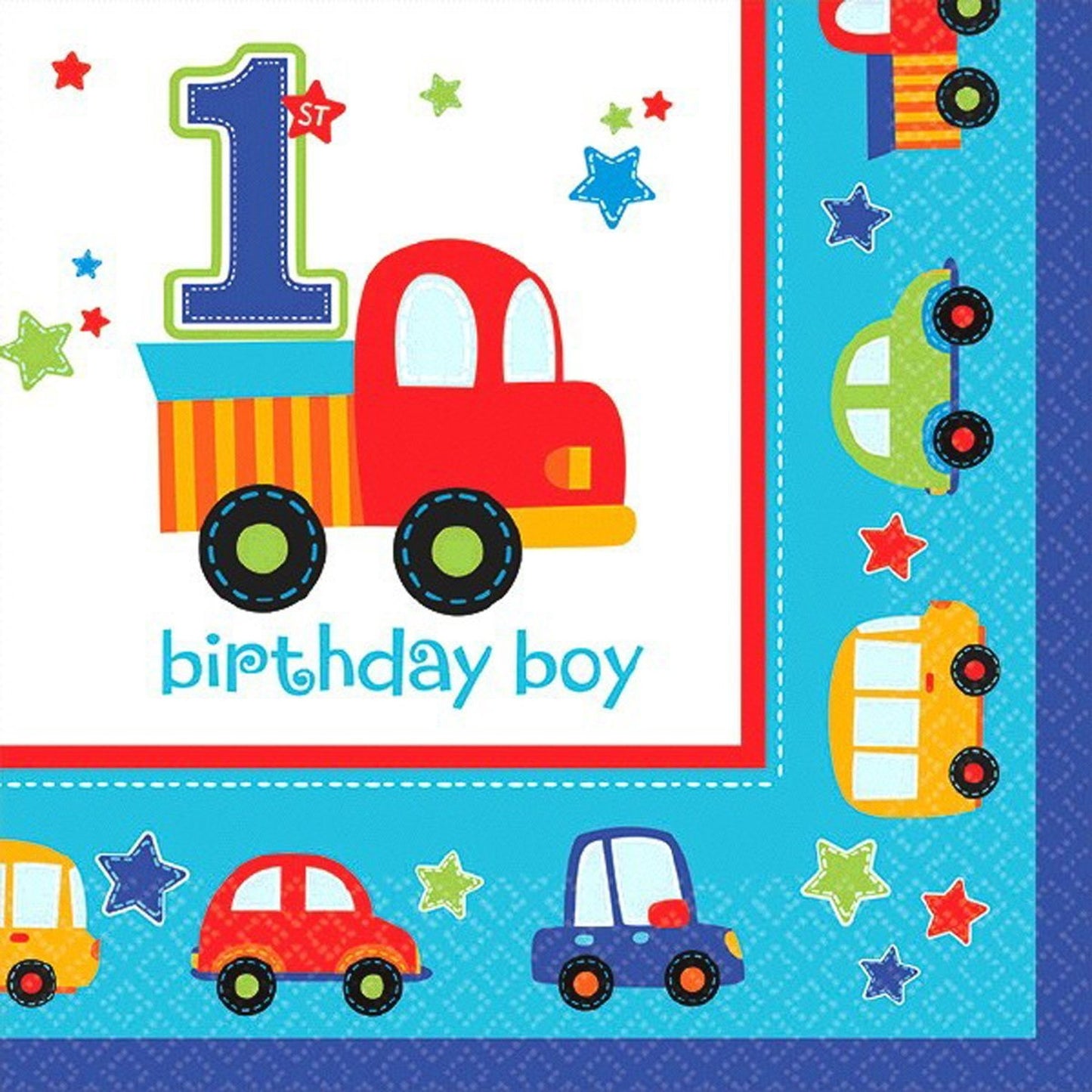 First Birthday Boy Beverage Napkins 36 Pack