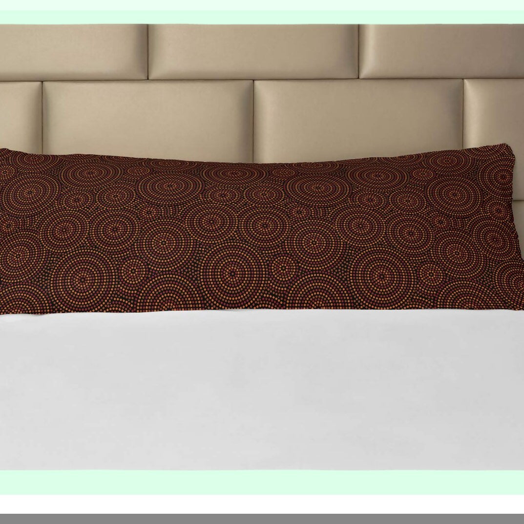 Geometric Dotted Circular Body Pillow Cover - Australian Aboriginal Pattern Accent Pillowcase with Zipper - 21" x 54" - Orange Brown Decor
