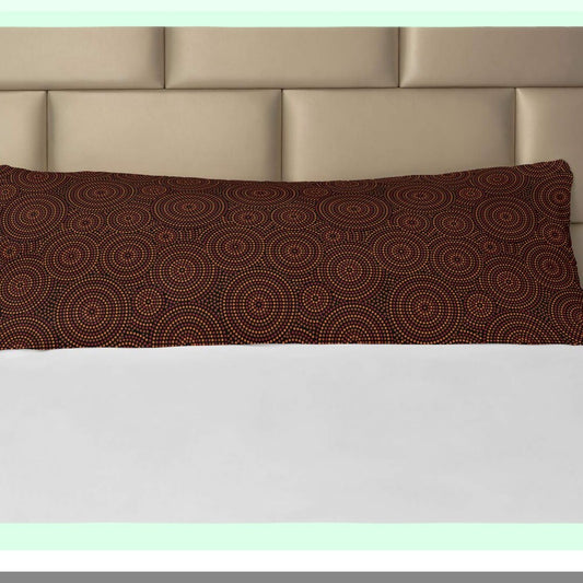 Geometric Dotted Circular Body Pillow Cover - Australian Aboriginal Pattern Accent Pillowcase with Zipper - 21" x 54" - Orange Brown Decor