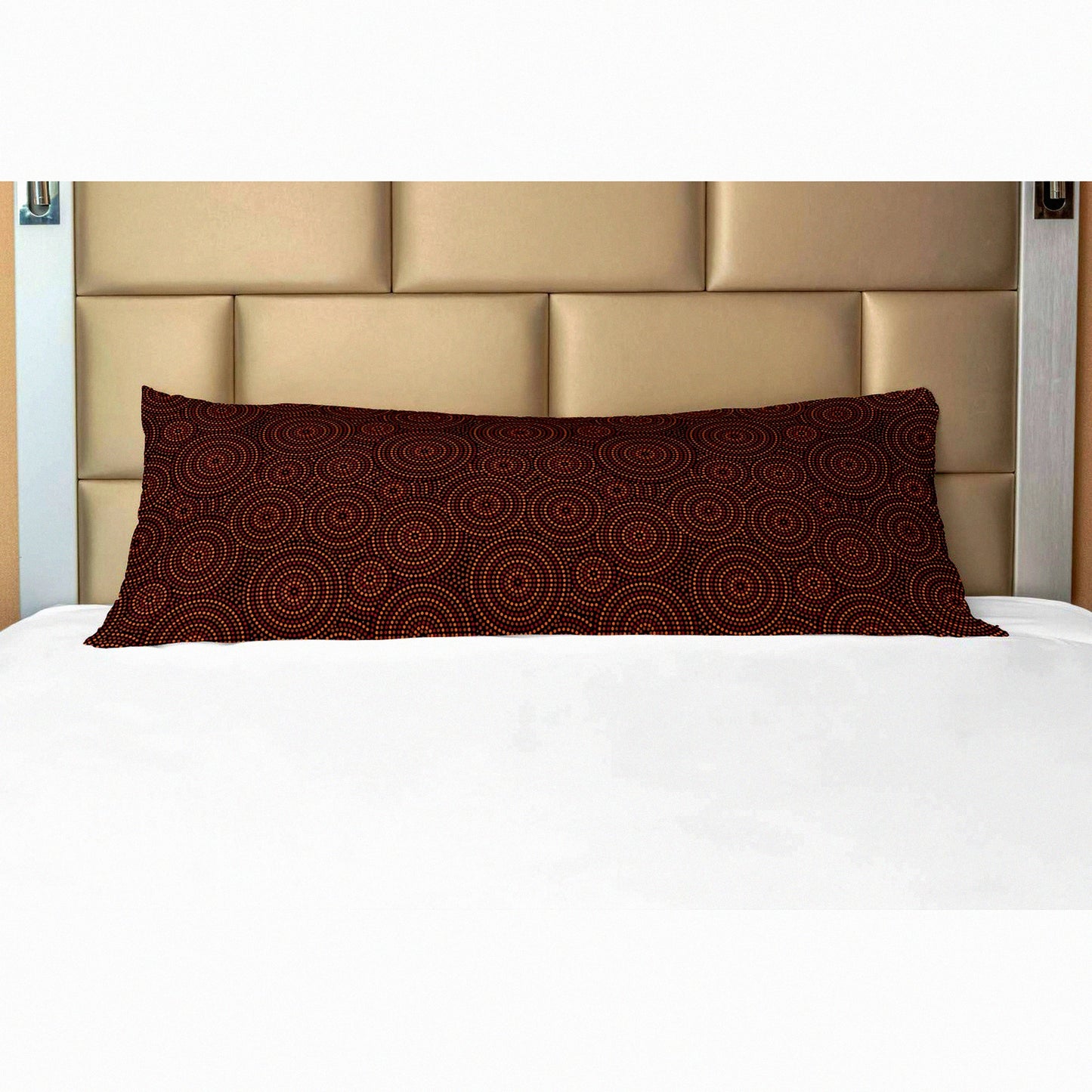 Geometric Dotted Circular Body Pillow Cover - Australian Aboriginal Pattern Accent Pillowcase with Zipper - 21" x 54" - Orange Brown Decor