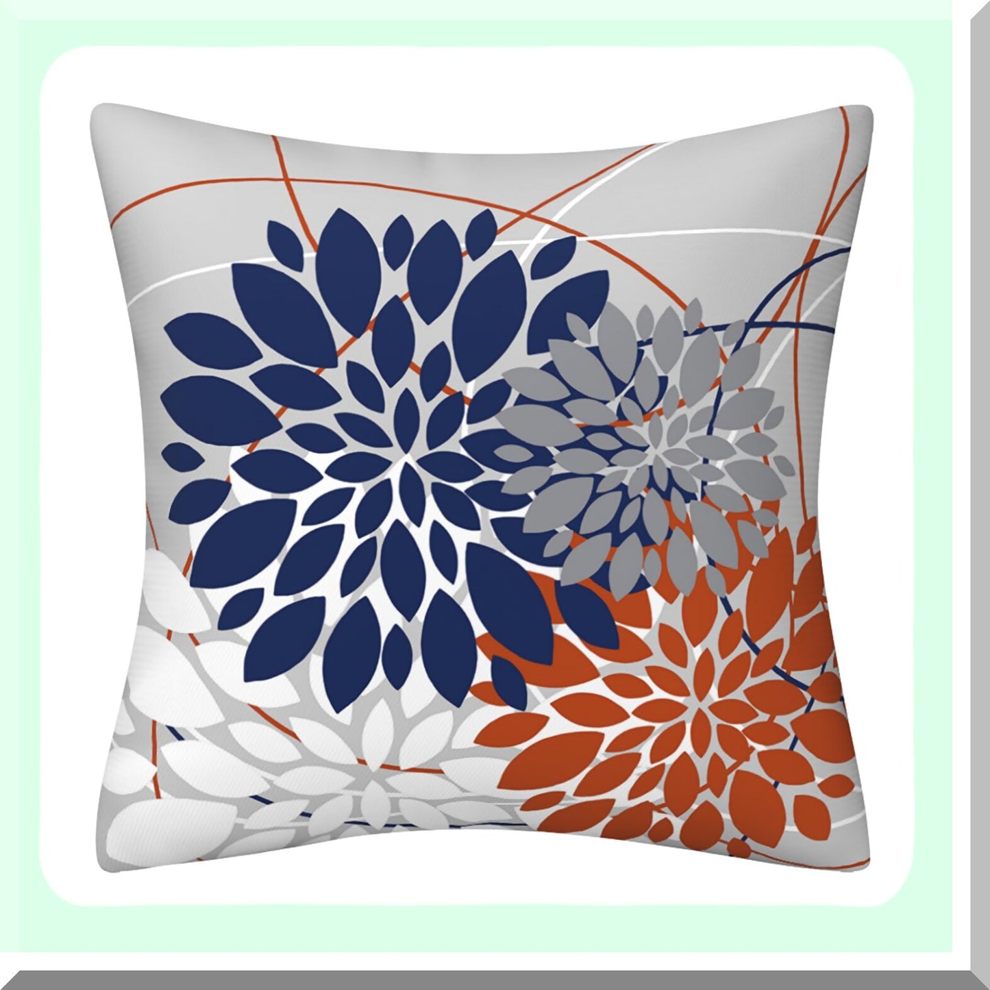 Dahlia Geometric Floral Pillow Covers - Set of 2, 18x18 Inch Blue Orange Throw Pillows for Spring Summer Farmhouse Outdoor Home Decor.