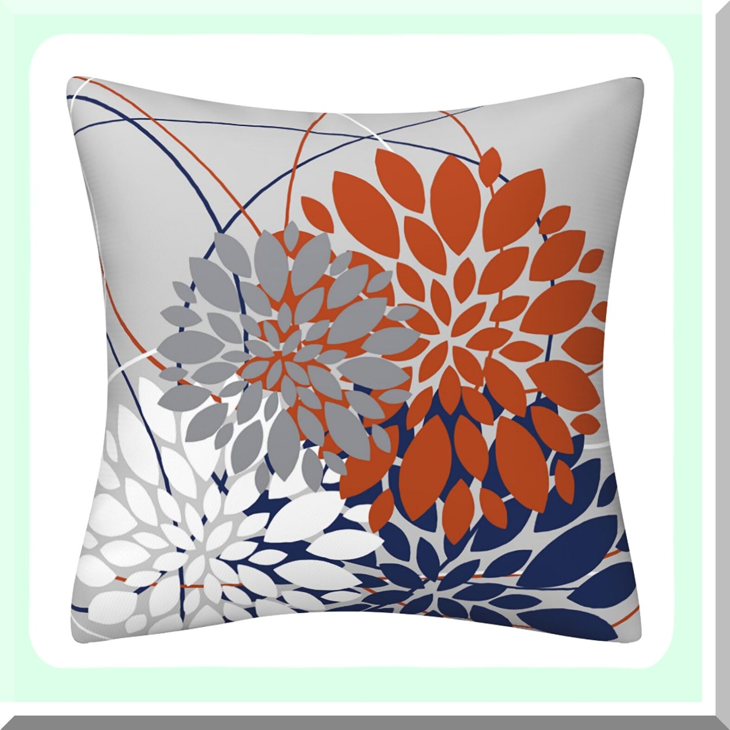 Dahlia Geometric Floral Pillow Covers - Set of 2, 18x18 Inch Blue Orange Throw Pillows for Spring Summer Farmhouse Outdoor Home Decor.