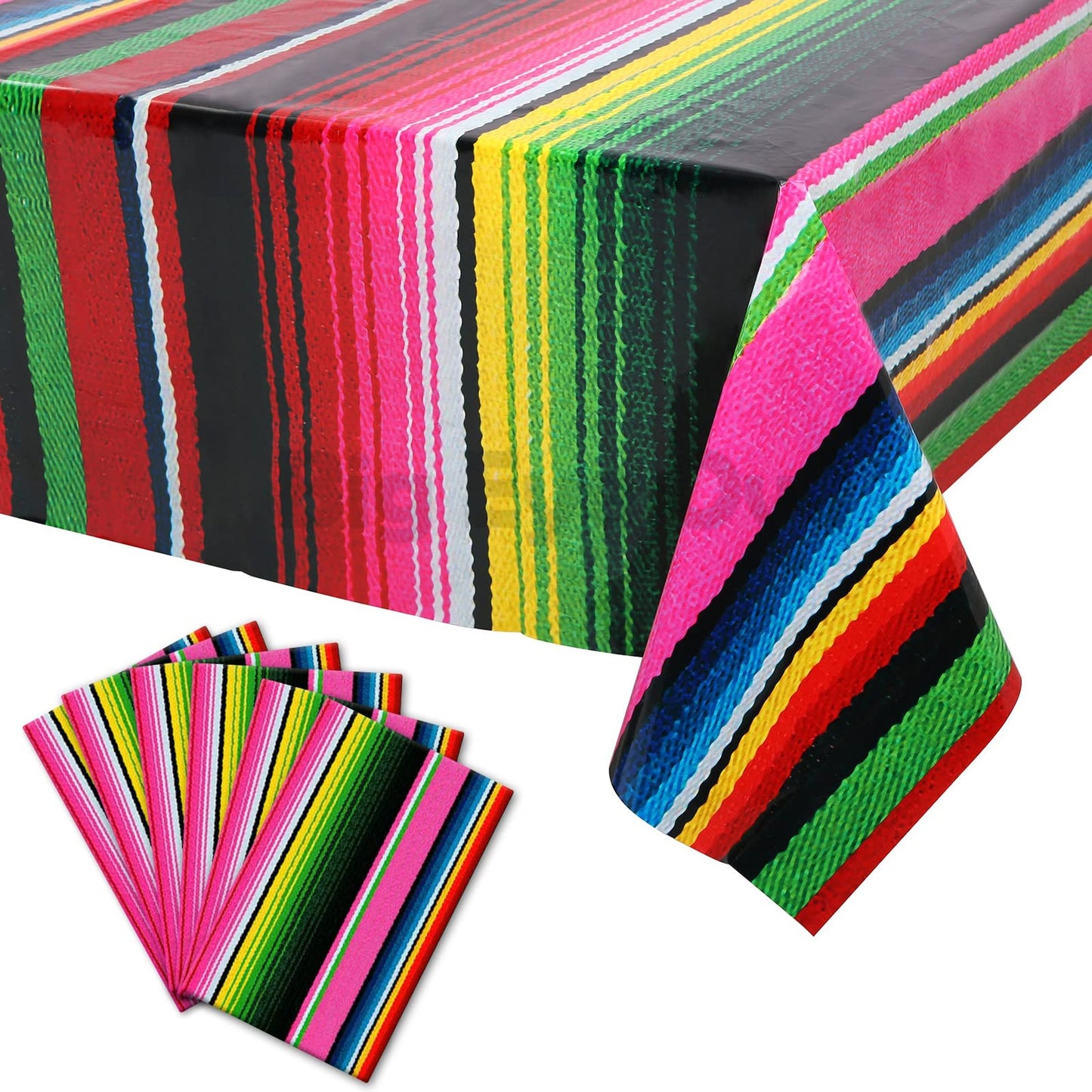 Fiesta Tablecover Set - Mexican Party Decorations Kit with 6 Plastic Tablecloths - Cinco De Mayo Disposable Table Covers for Themed Celebrations