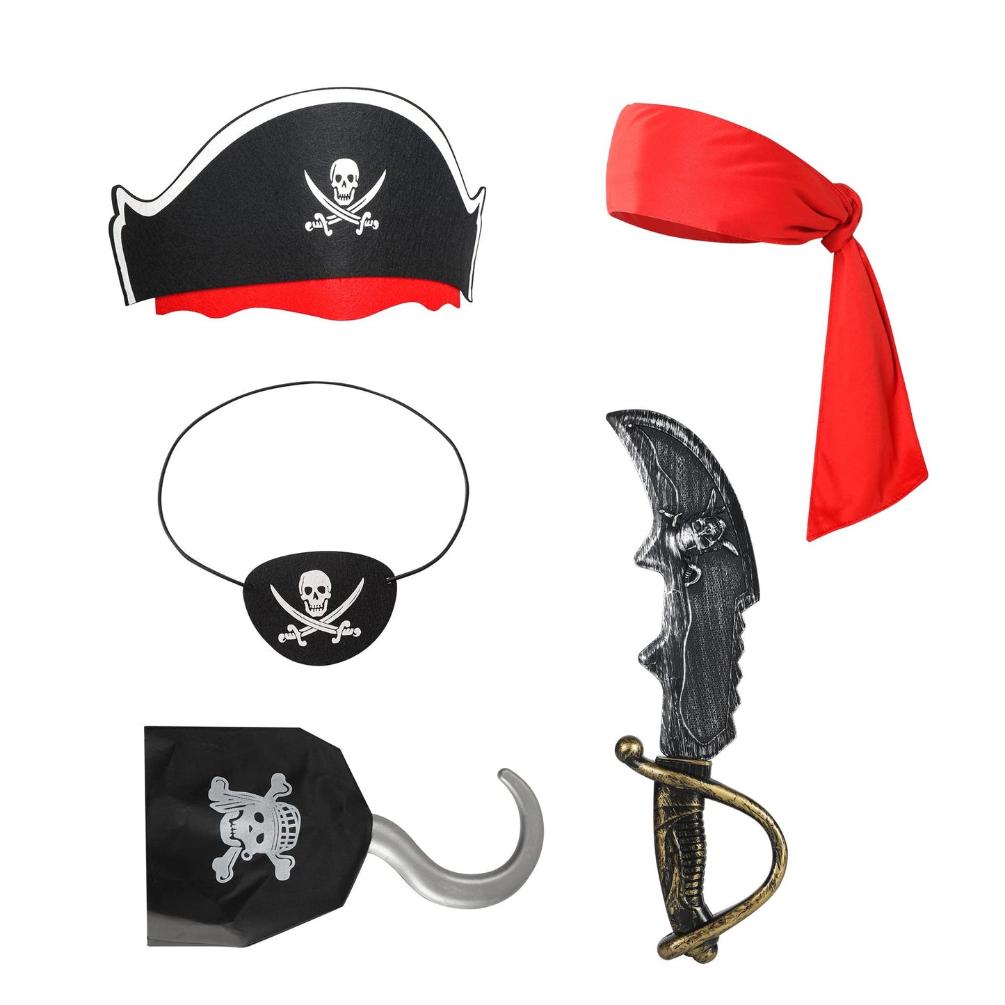 Pirate Adventure Party Pack - 5 Piece Set with Tie, Headband, Hat, Patch for Kids Girls - Fun Pirate Theme Supplies for Birthday Parties & Events