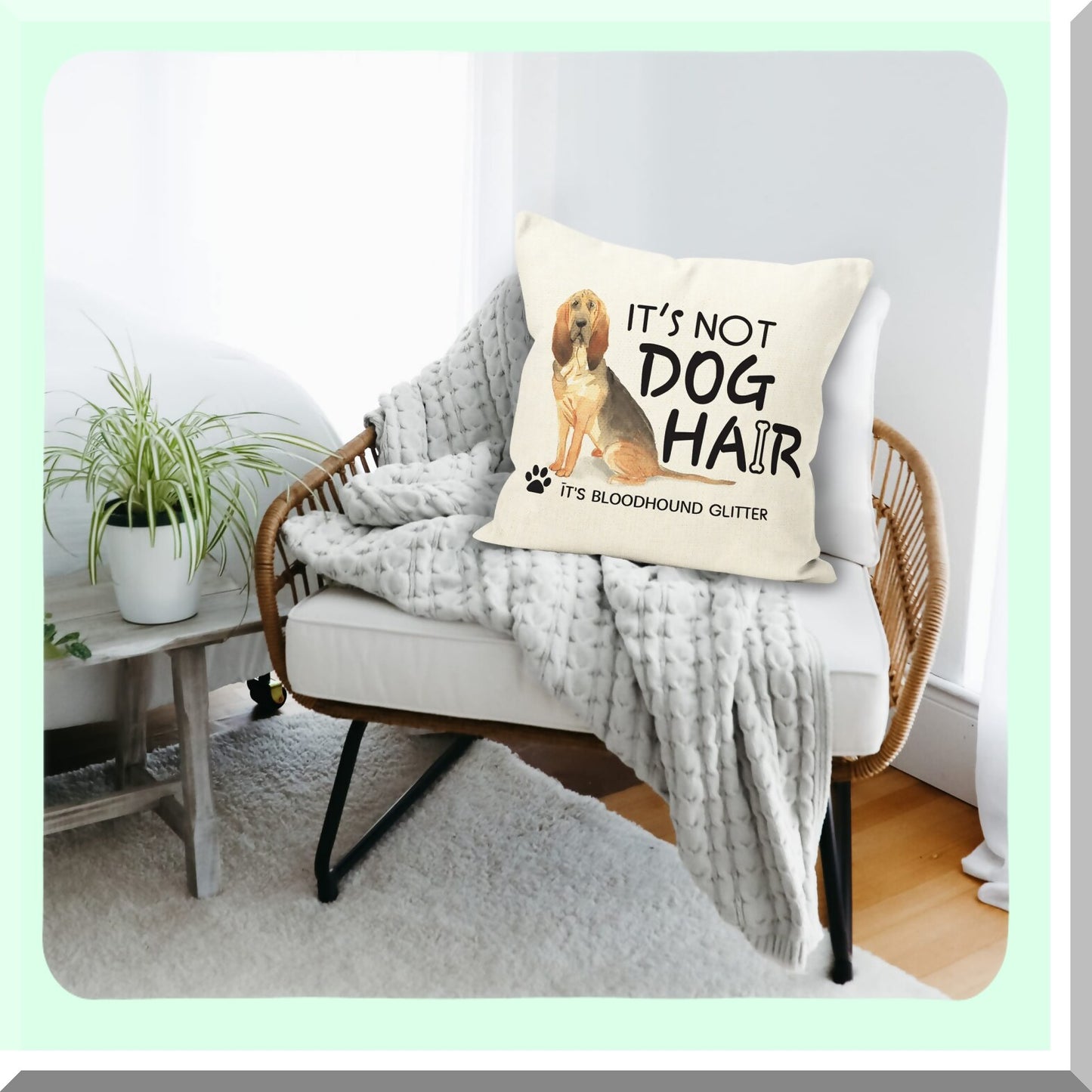 Bloodhound Glitter Quote Throw Pillow - Funny Dog Gifts for Home Decor - Cotton Linen Sofa Cover - 18 x 18 Inch Watercolor Room Decoration