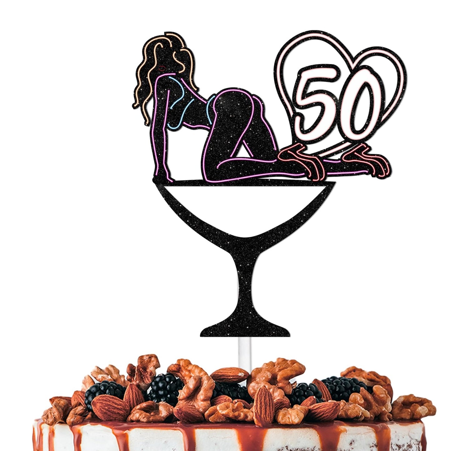 Glitter Glow 50 Cake Topper Party Decoration - Crazy Girl Theme Supplies for Women & Girls - Happy Birthday & 50th Anniversary Decor