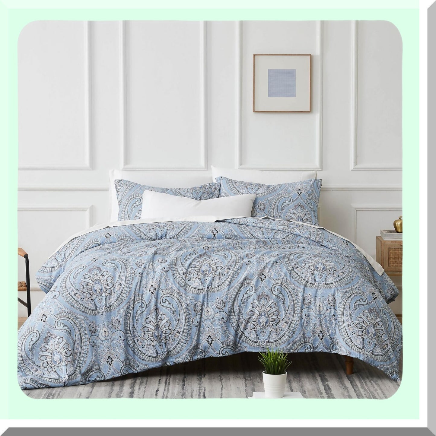 Luxury Paisley Comforter Set - Oversized Down Alternative Bedding for All-Season Warmth. Soft Cozy Bedspread with Matching Shams in Pure Melody Aqua, California King Size.
