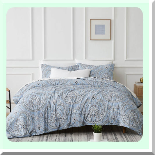 Luxury Paisley Comforter Set - Oversized Down Alternative Bedding for All-Season Warmth. Soft Cozy Bedspread with Matching Shams in Pure Melody Aqua, California King Size.