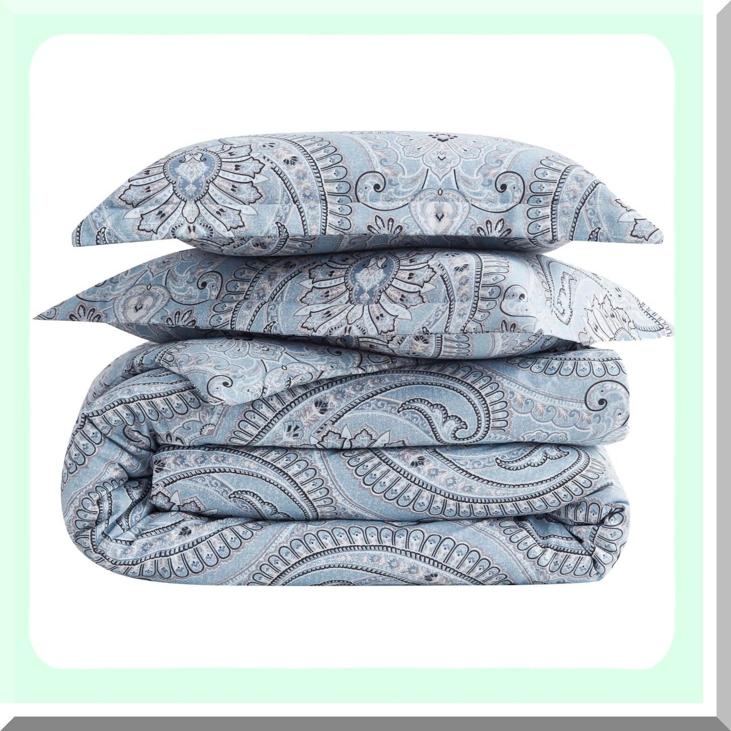 Luxury Paisley Comforter Set - Oversized Down Alternative Bedding for All-Season Warmth. Soft Cozy Bedspread with Matching Shams in Pure Melody Aqua, California King Size.
