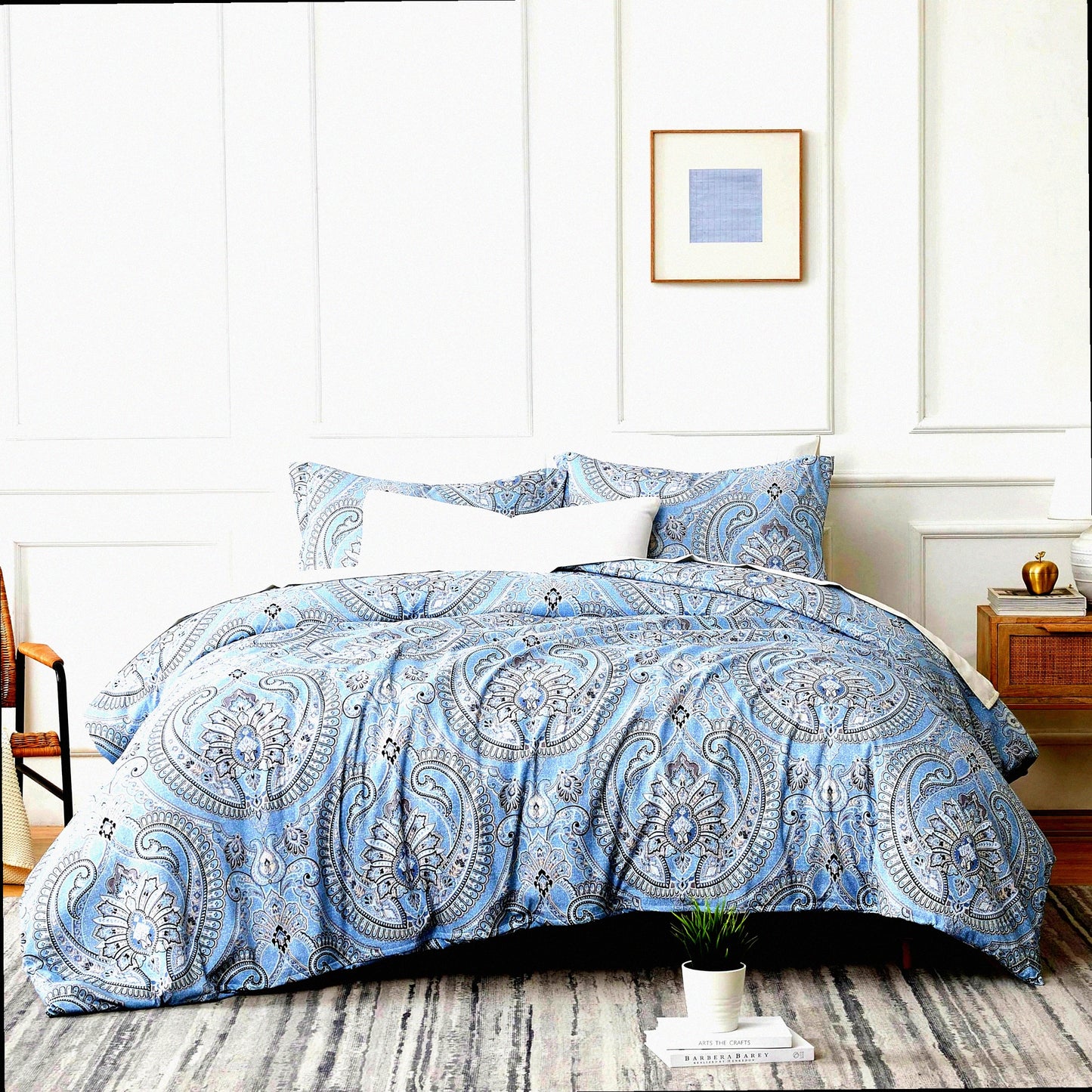 Luxury Paisley Comforter Set - Oversized Down Alternative Bedding for All-Season Warmth. Soft Cozy Bedspread with Matching Shams in Pure Melody Aqua, California King Size.