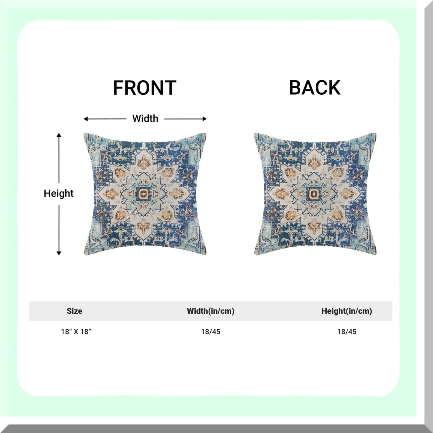 Boho Blue Teal Ethnic Throw Pillow Set - Farmhouse Linen Cushion Covers 18x18 for Couch, Bed, Car - Outdoor Decorative Carpet Pattern Pillowcase 2 Pcs